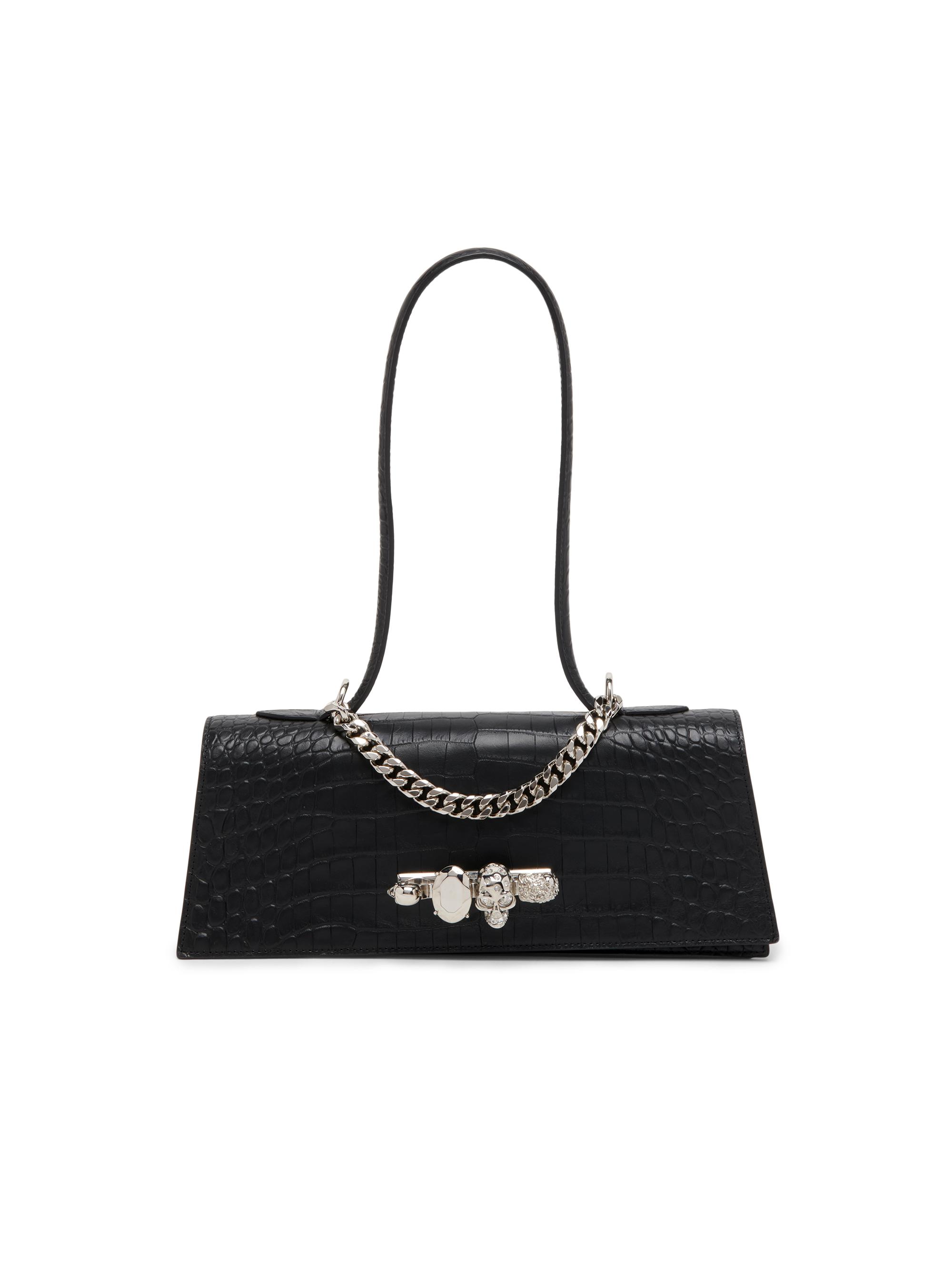 McQueen Women's Jewelled Croc-Embossed Leather Top Handle Bag - Black