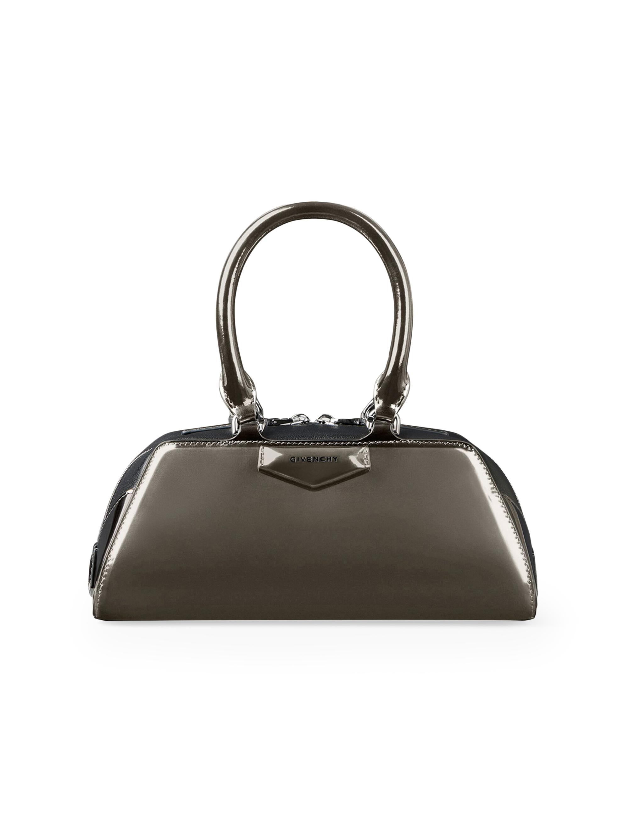 Givenchy Women's Mini Antigona East-West Top Handle Bag in Mirror Effect Leather - Gun Metal