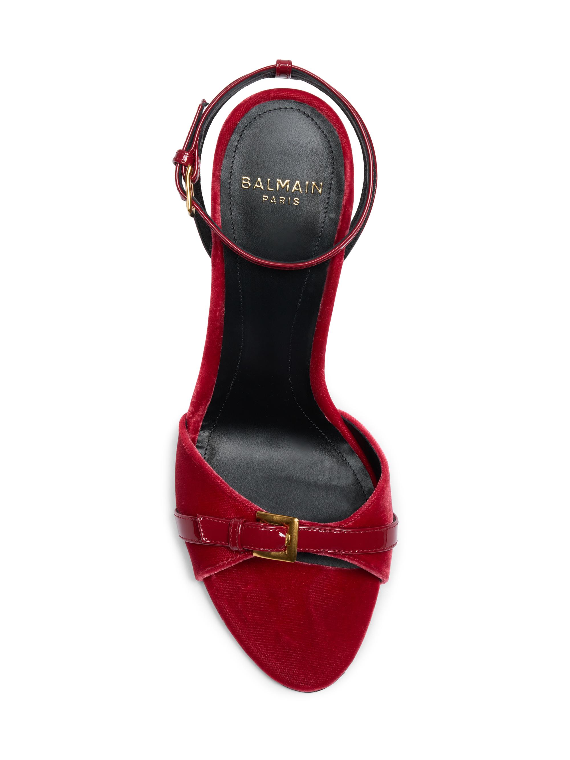 Balmain Anthem 95MM Buckle-Detail Patent Leather & Velvet Sandals