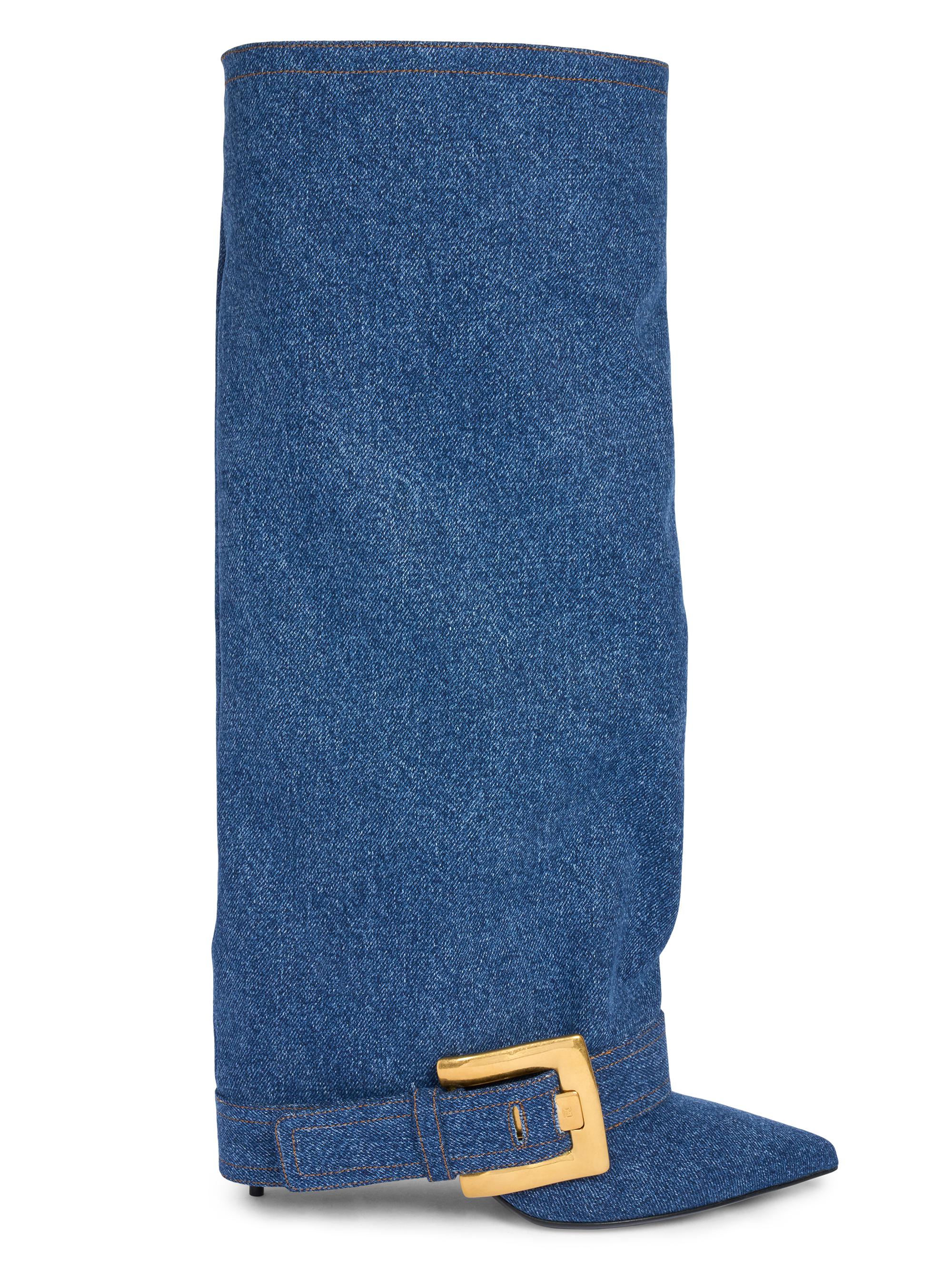 Balmain Women's Anthem Denim Knee-High Boots - Blue Jean - Women's Clothing