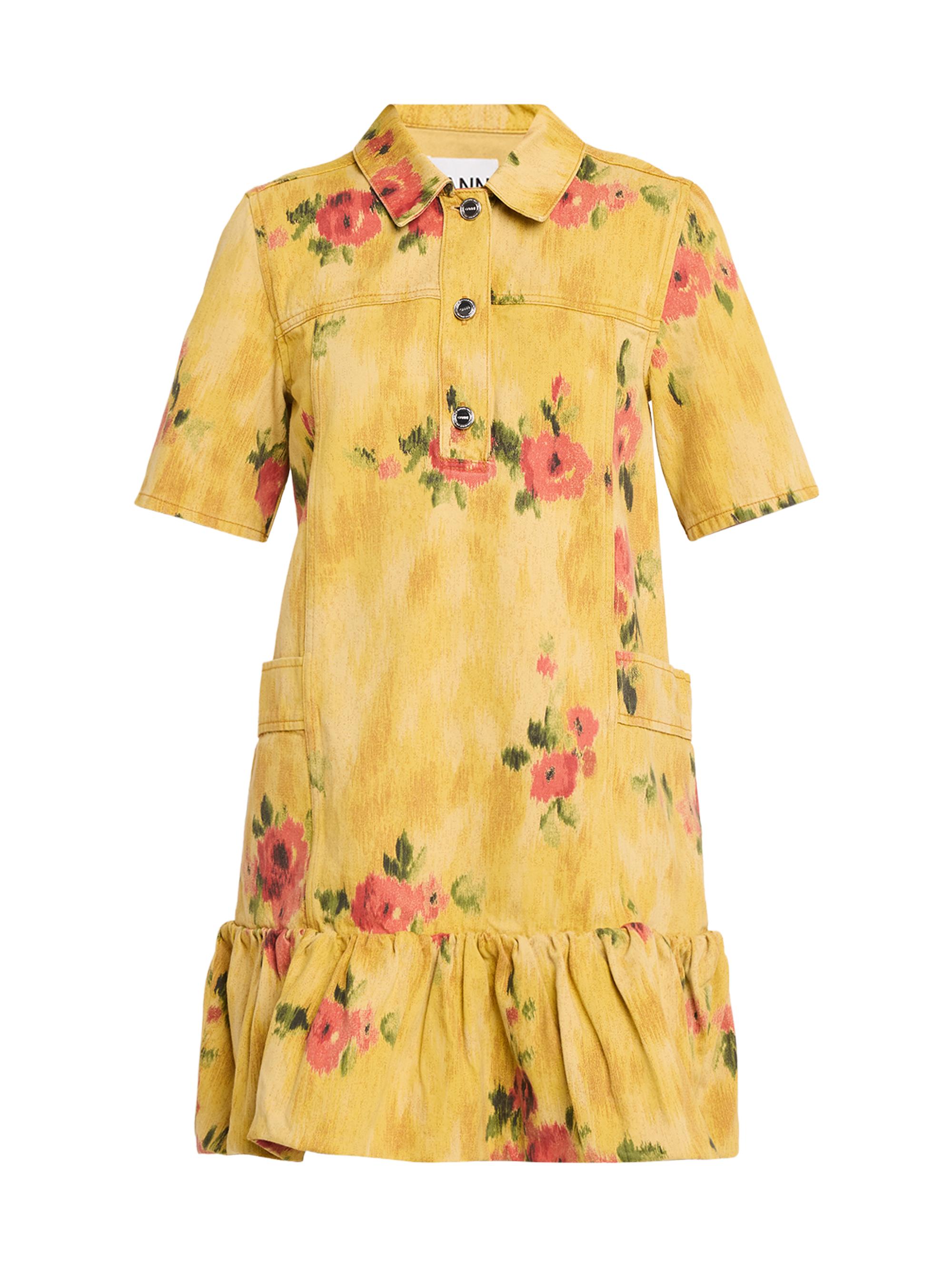 Ganni Women's Floral Print Denim Minidress - Vibrant Yellow