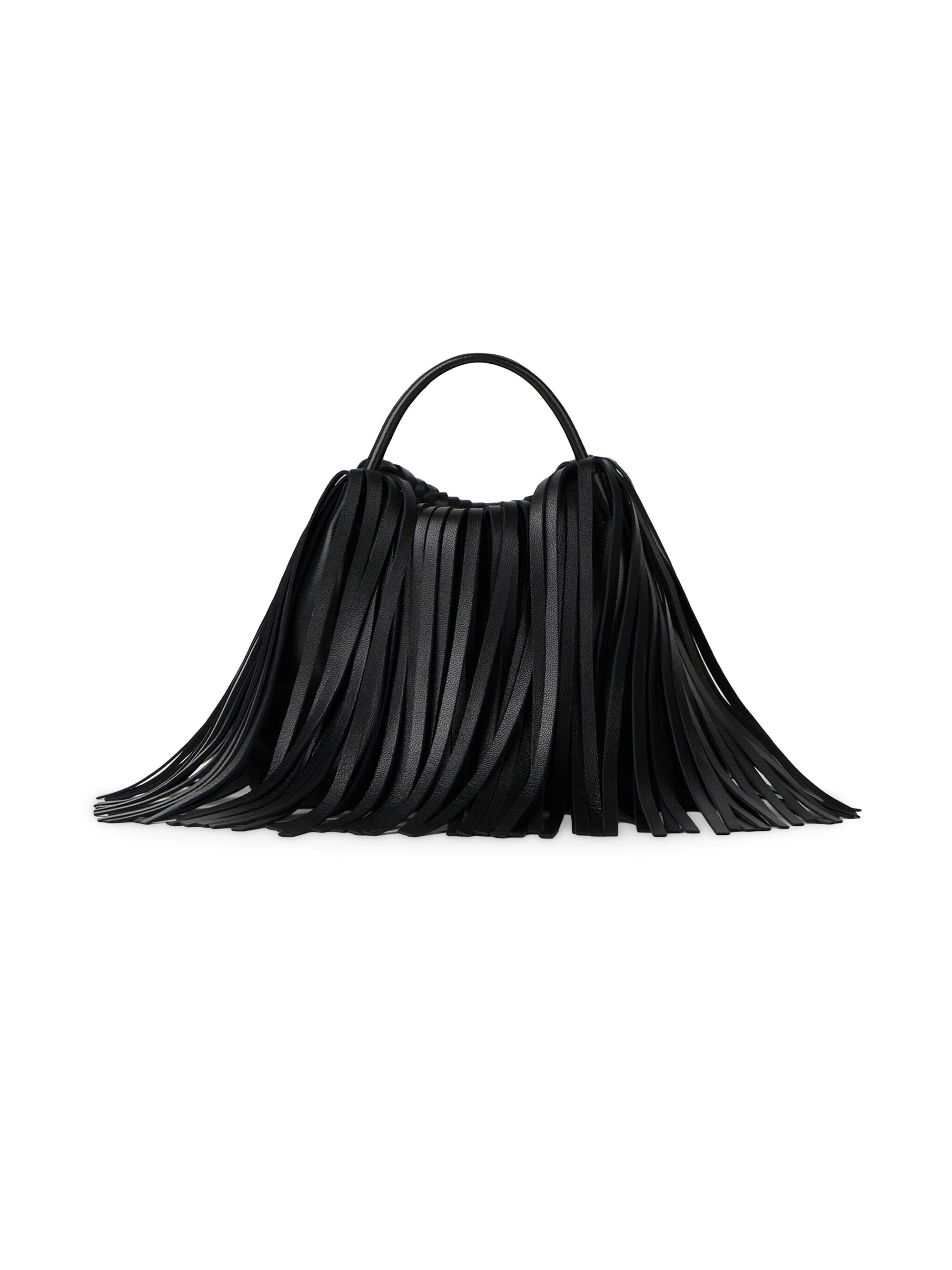 Givenchy Women's Nano Facet Top Handle Bag in Leather with Fringes - Black