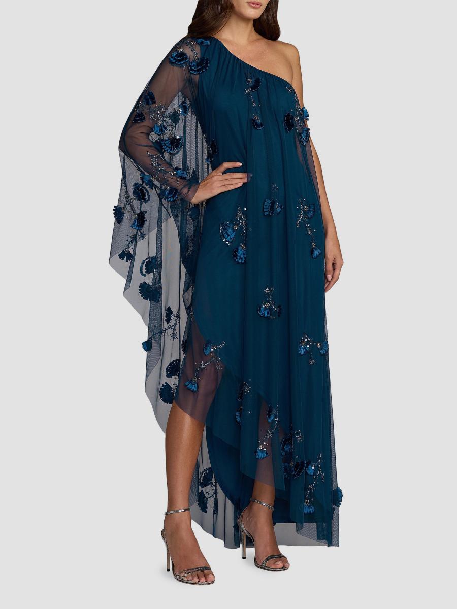 mac duggal one-shoulder asymmetrical midi cape dress Embellished Trapeze Gown, Twilight, Women's, 2 Size:6X The waistband draws attention RL:2926tues Any other GenX women
