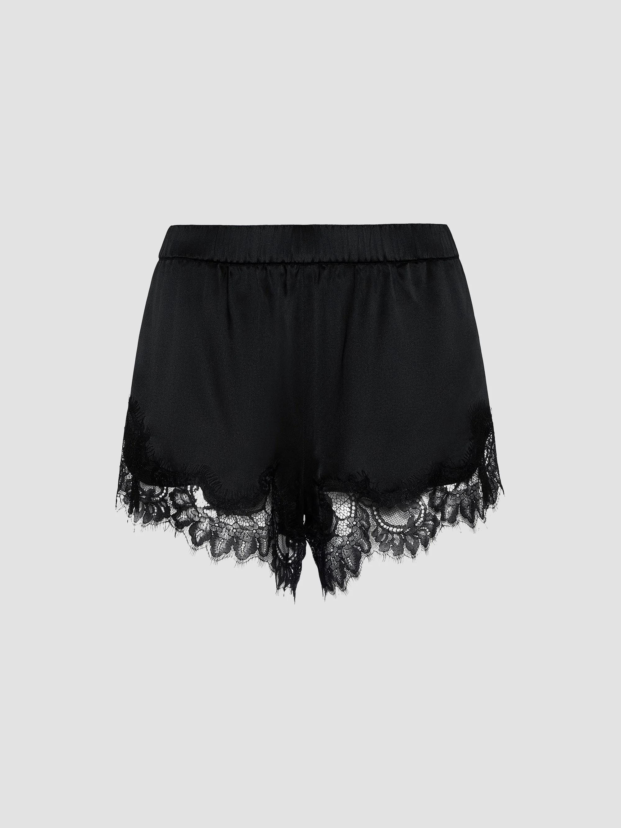 L'AGENCE Joy Lace-Trimmed Silk Shorts | Saks Fifth Avenue
