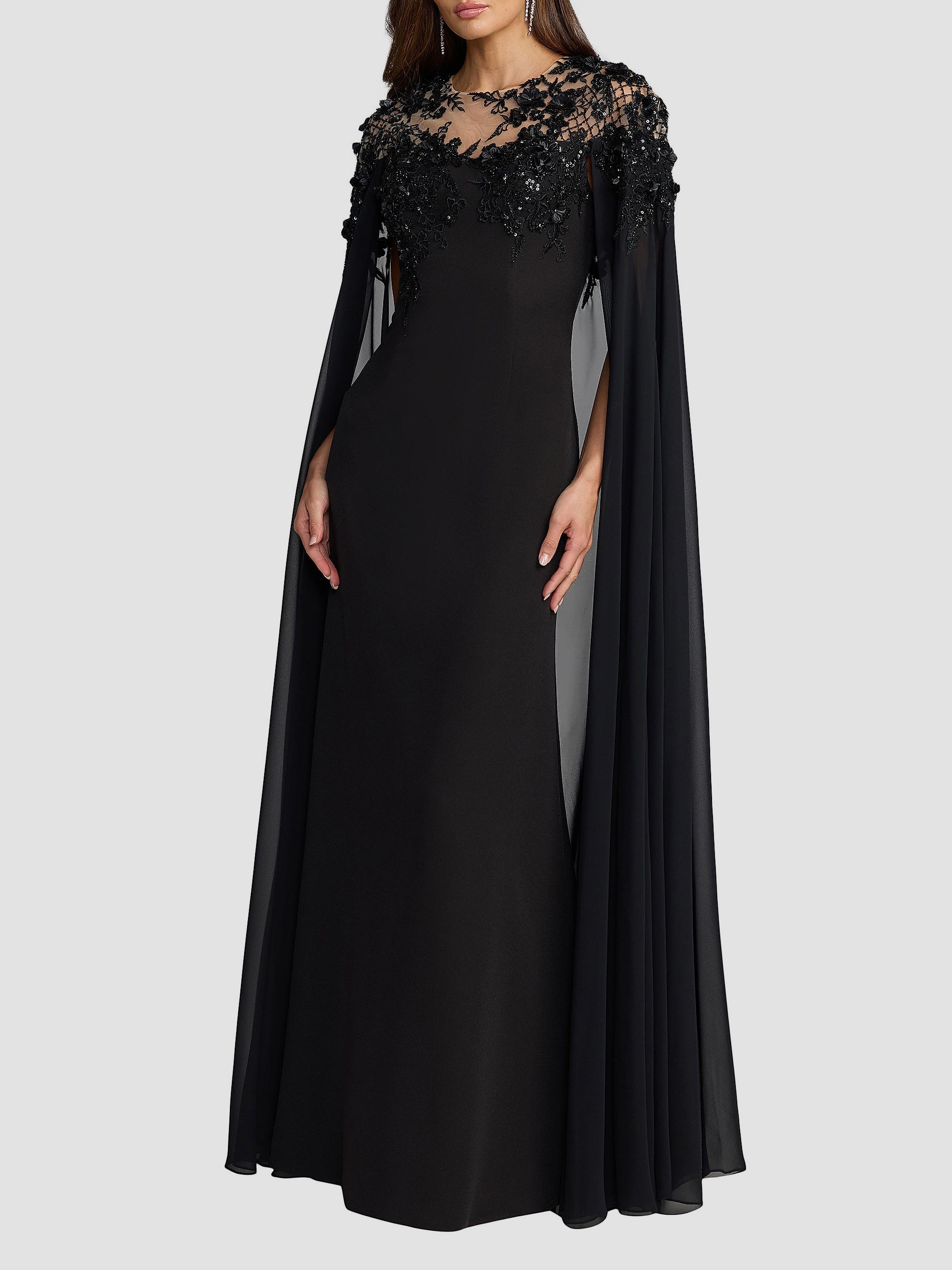 mac duggal black embellished floral long sleeve dress Gown fitting sheath silhouette that elongates the body Mac Duggal 5615 - Floral