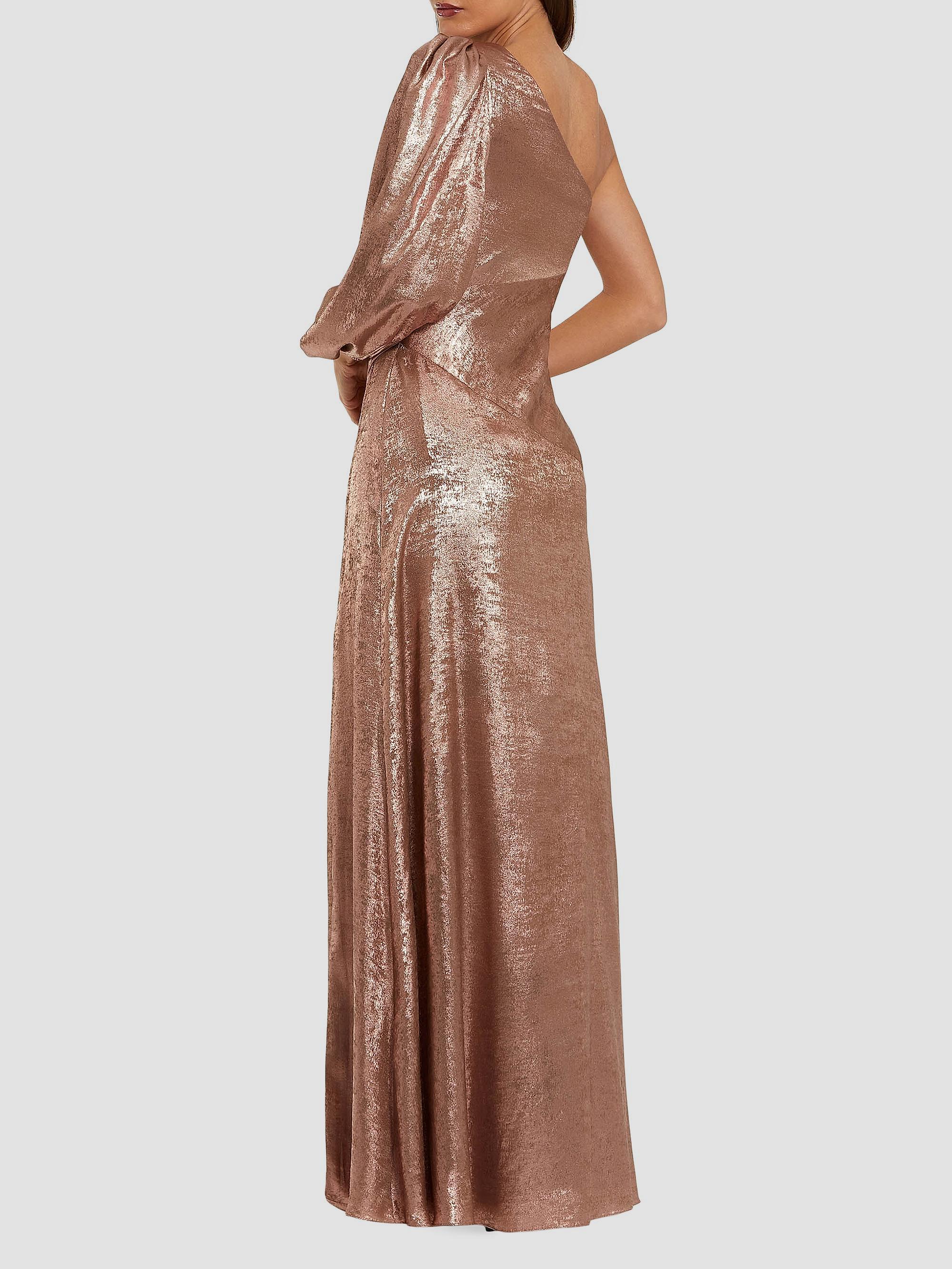 rose gold one shoulder dress Mac Duggal Metallic One-Shoulder Gown outletsale_8.26.24