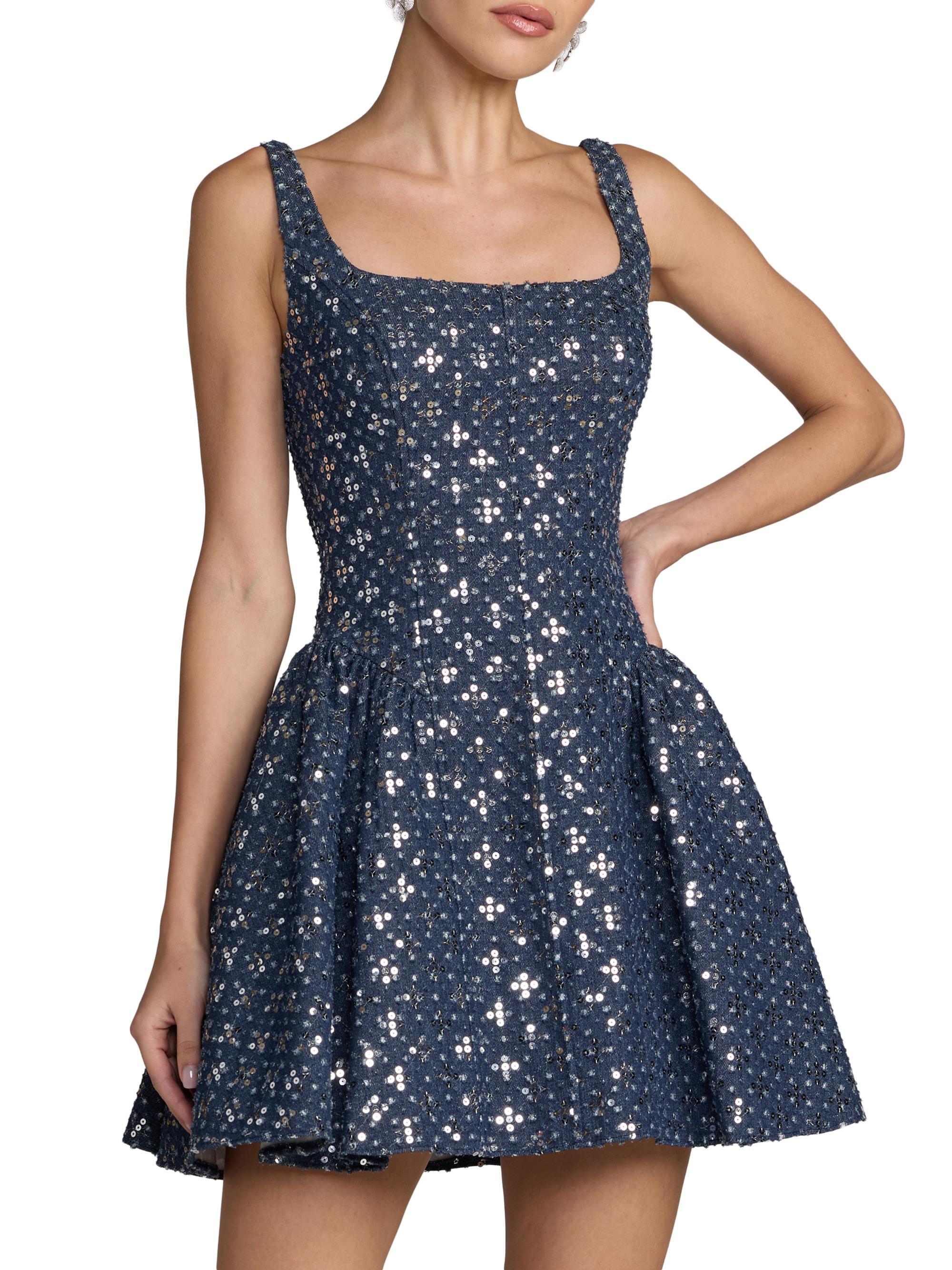 sequin denim dress Claudia Sequin Denim Dress in Light Wash by Revolve