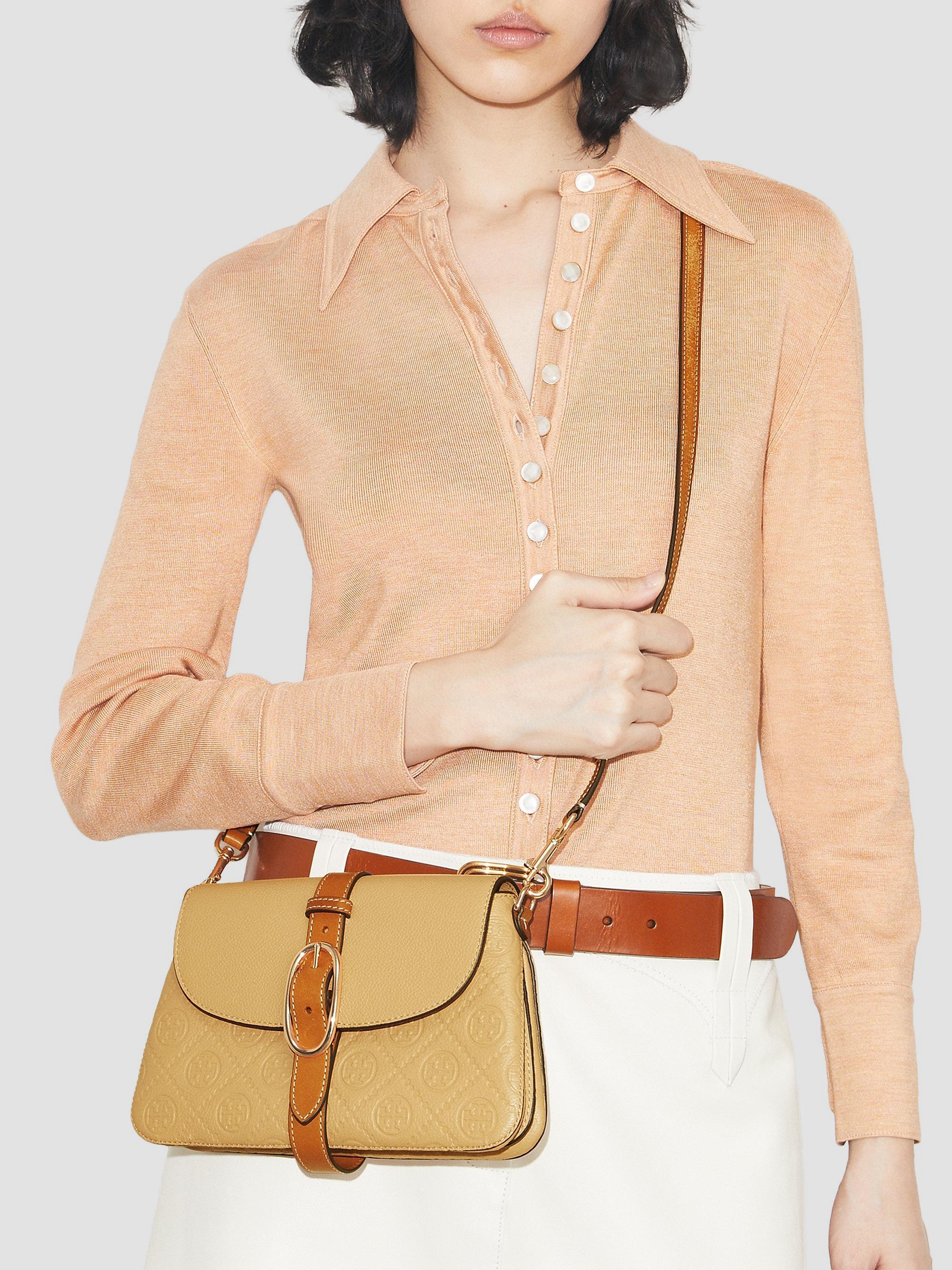 Tory Burch T Monogram Pebbled Leather Shoulder Bag | Saks Fifth Avenue