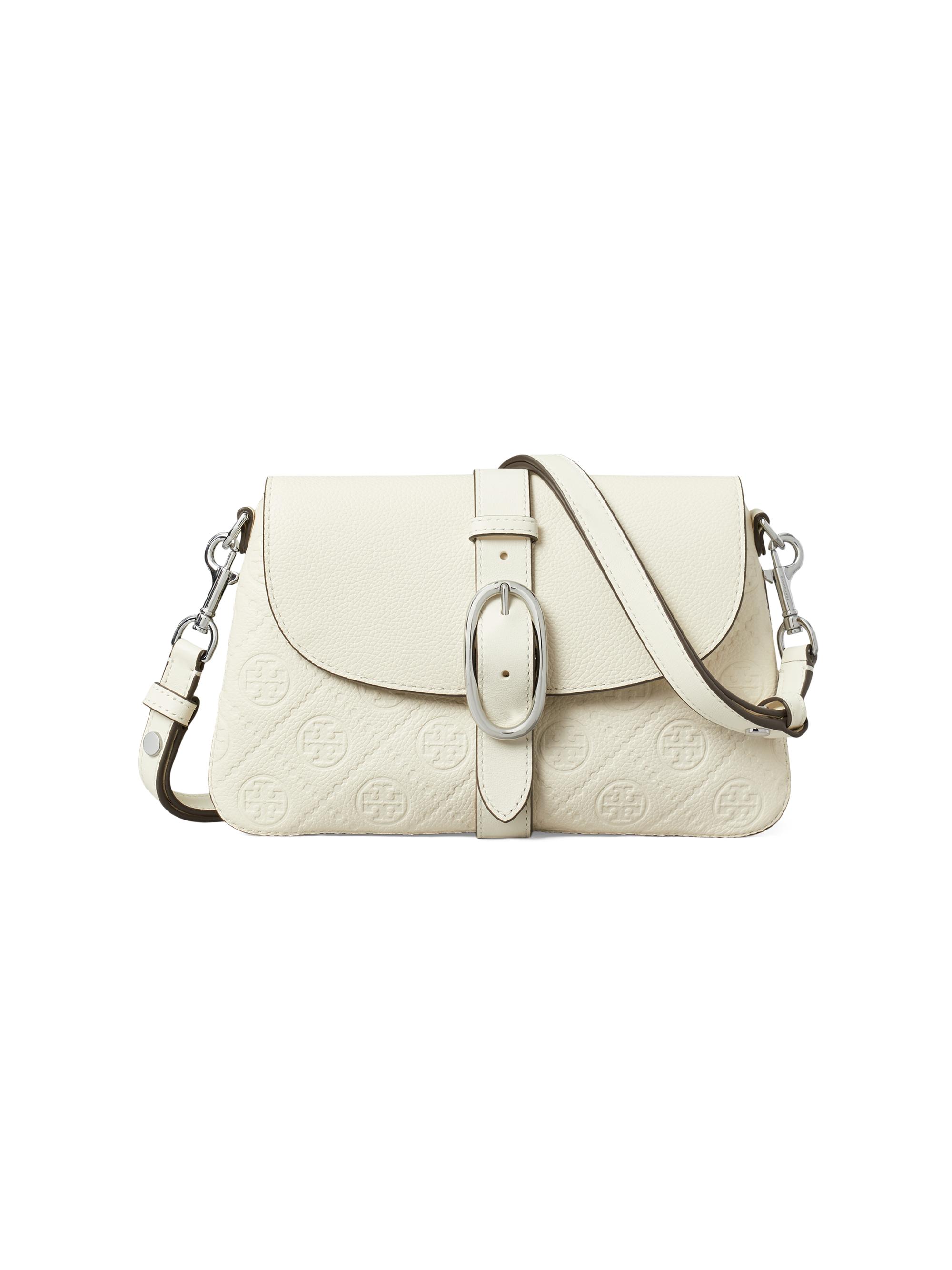 Tory Burch Women's T Monogram Pebbled Leather Shoulder Bag - Warm White