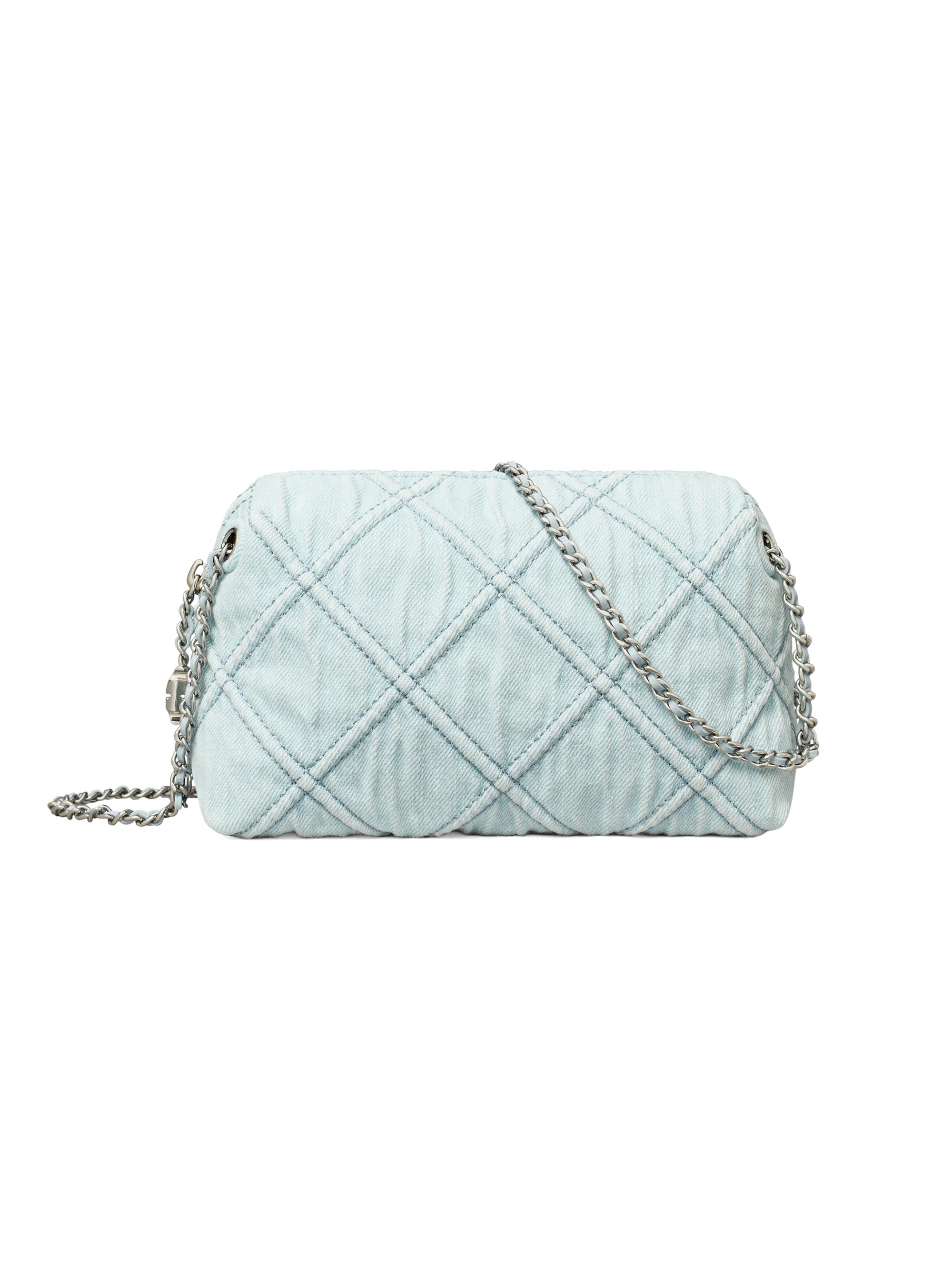 Tory Burch Women's Fleming Diamond-Quilted Denim Crossbody Bag - Seltzer