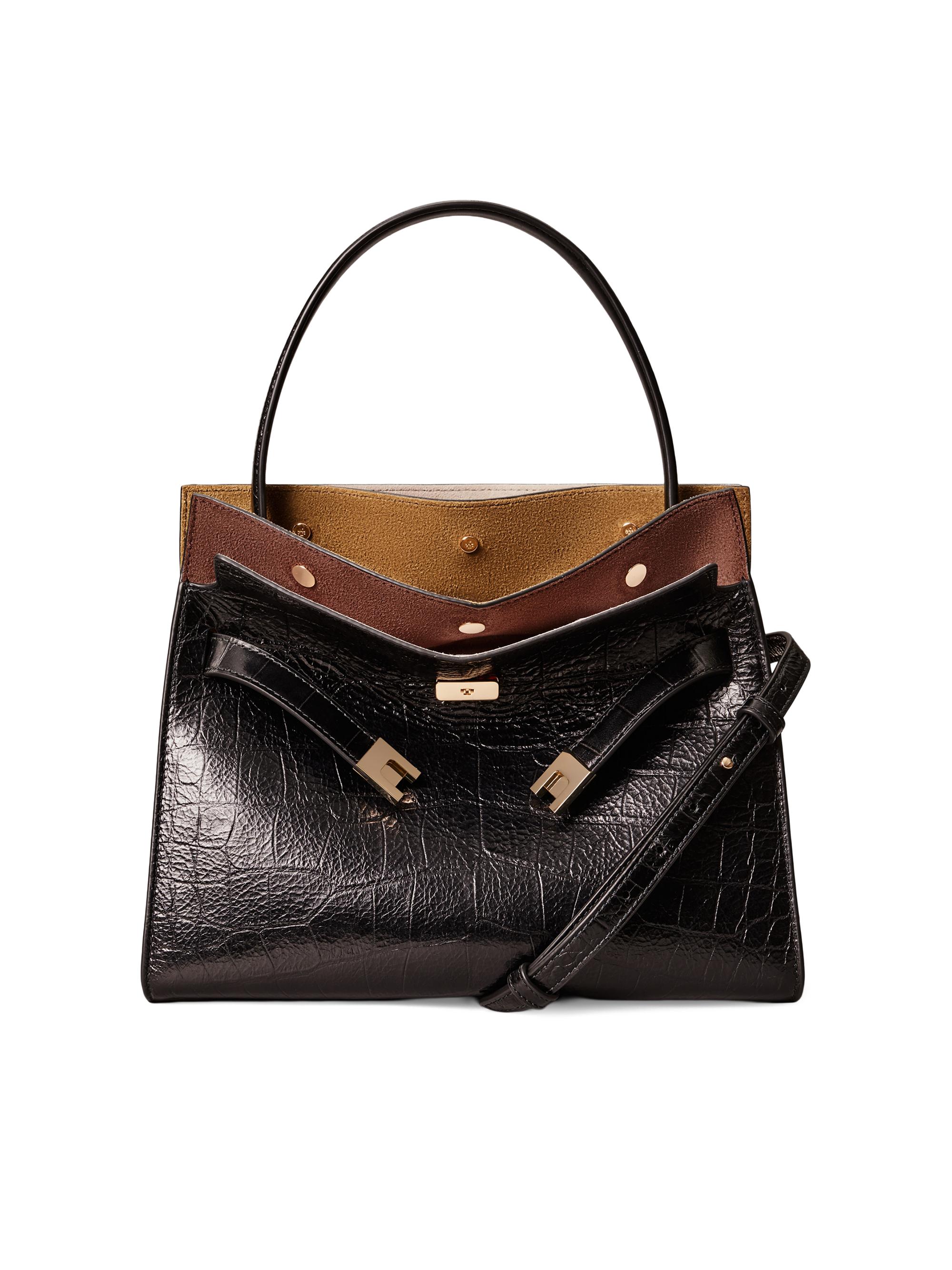 Tory Burch Lee Radziwill Small Croc-Embossed Leather Top Handle