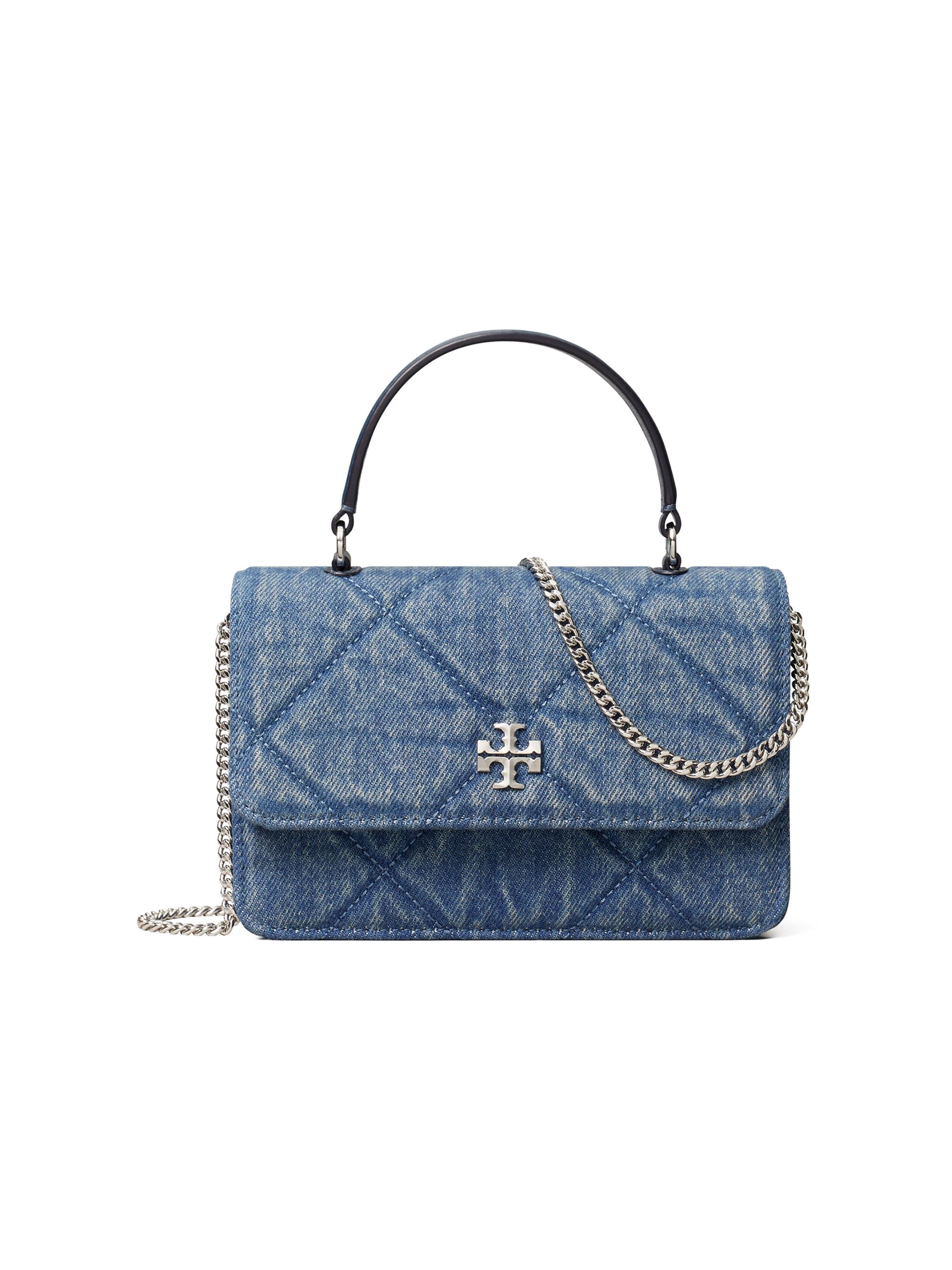 Tory Burch Women's Kira Mini Diamond-Quilted Denim Top Handle Bag - Blue
