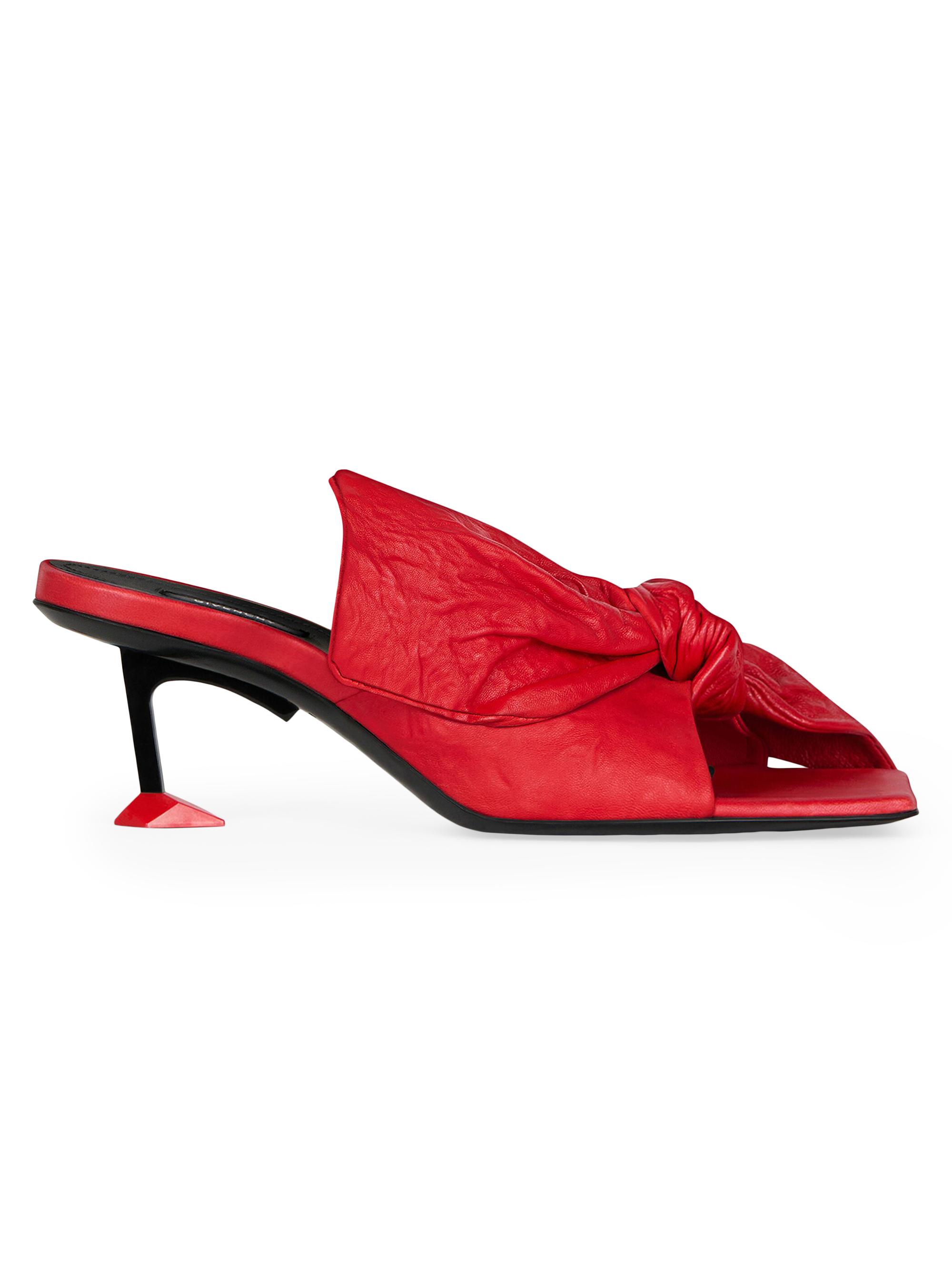Givenchy Women's Boudoir Heeled Mules in Nappa Leather with Bow - Vermillon
