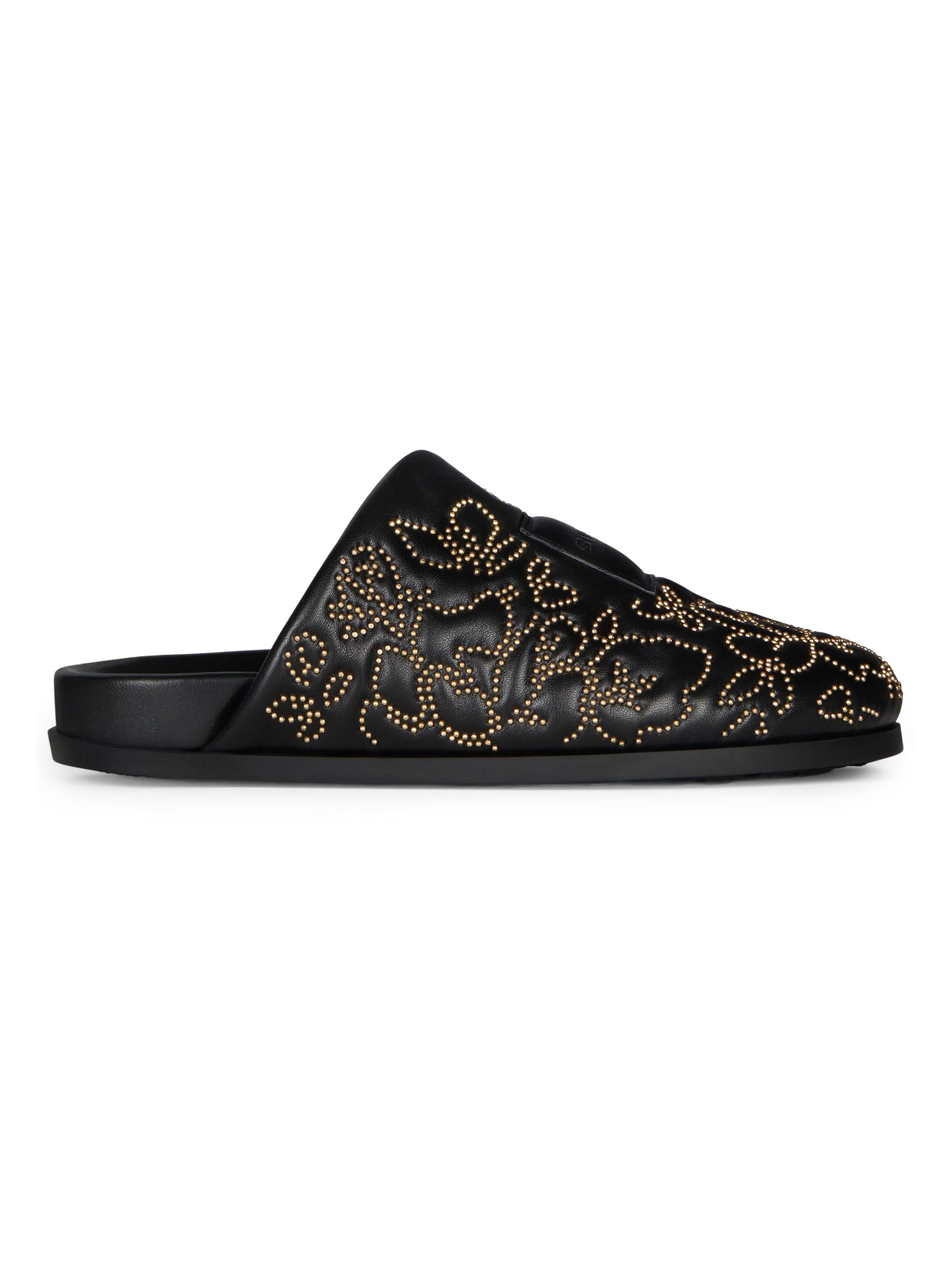 Givenchy Women's Label Flat Mules in Leather with Studs - Black Golden