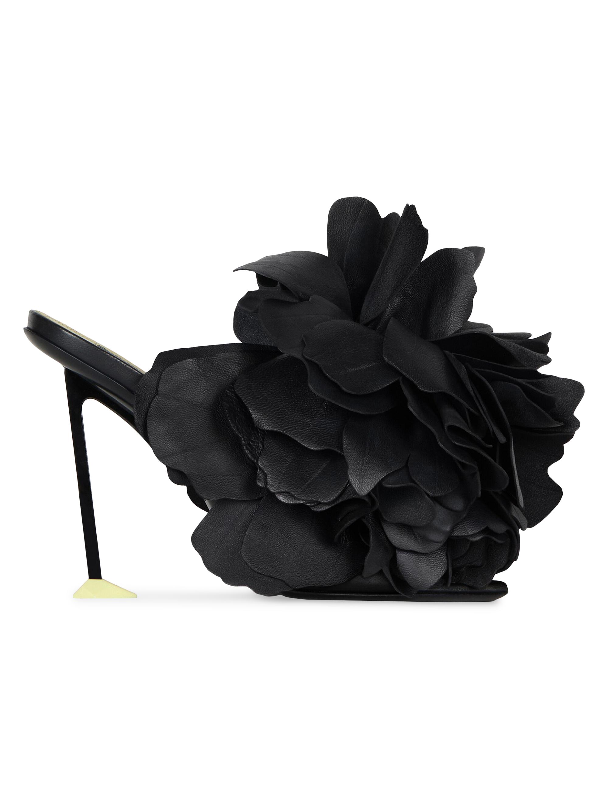 Givenchy Women's Boudoir Heeled Mules in Leather with Petals - Black