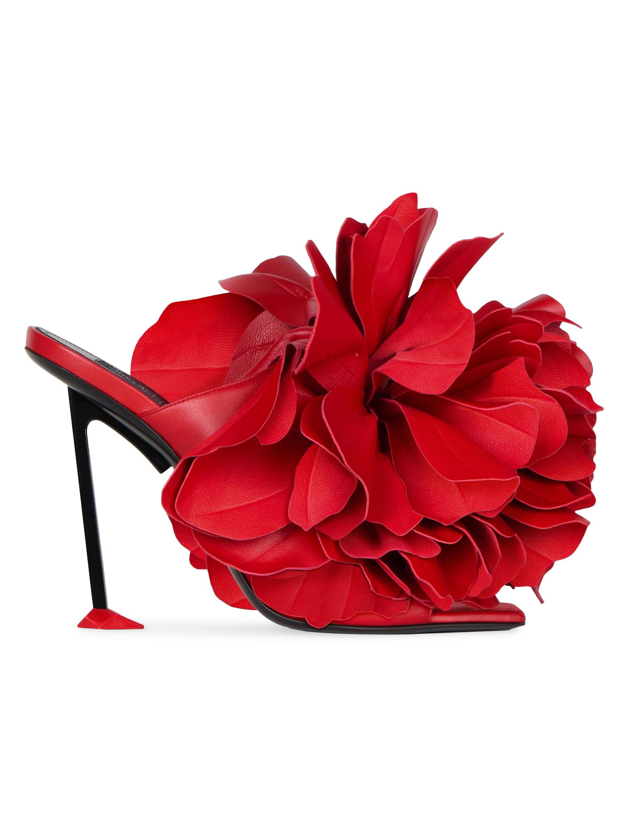 Givenchy Women's Boudoir Heeled Mules in Leather with Petals - Vermillon