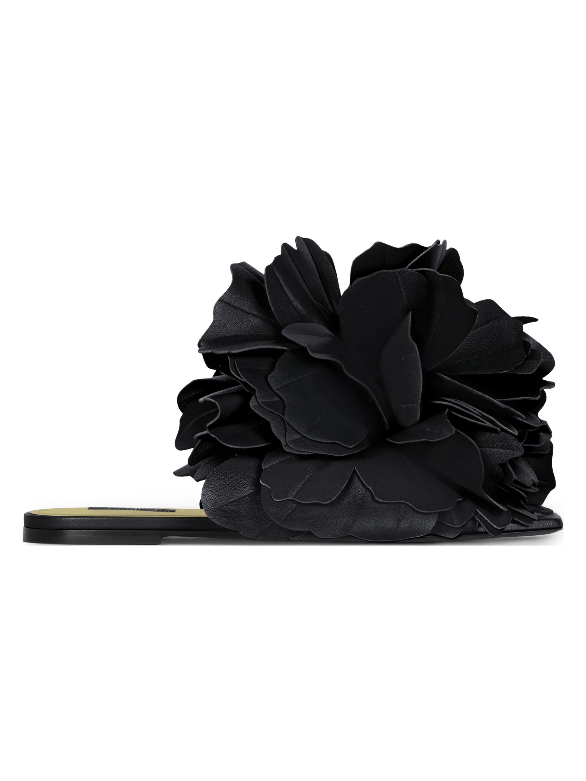 Givenchy Women's Boudoir Flat Mule Sandals in Leather with Petals - Black