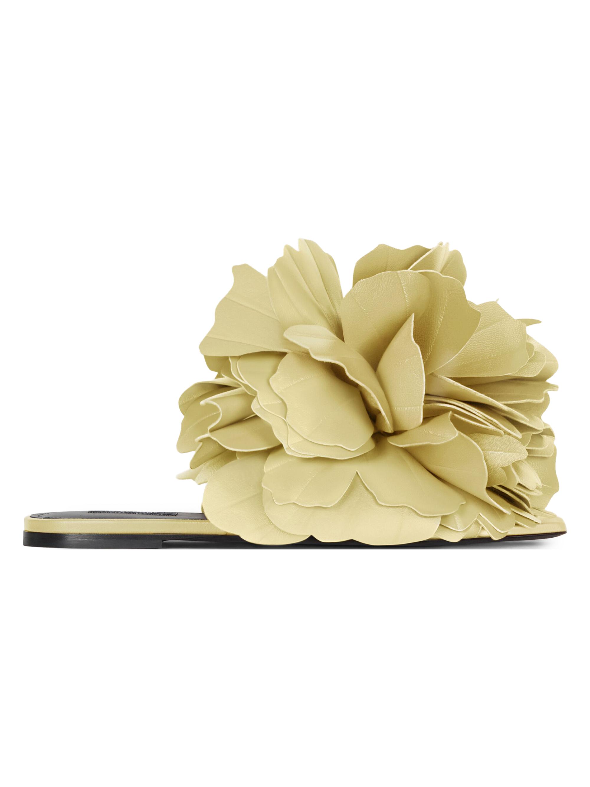 Givenchy Women's Boudoir Flat Mule Sandals in Leather with Petals - Pale Yellow