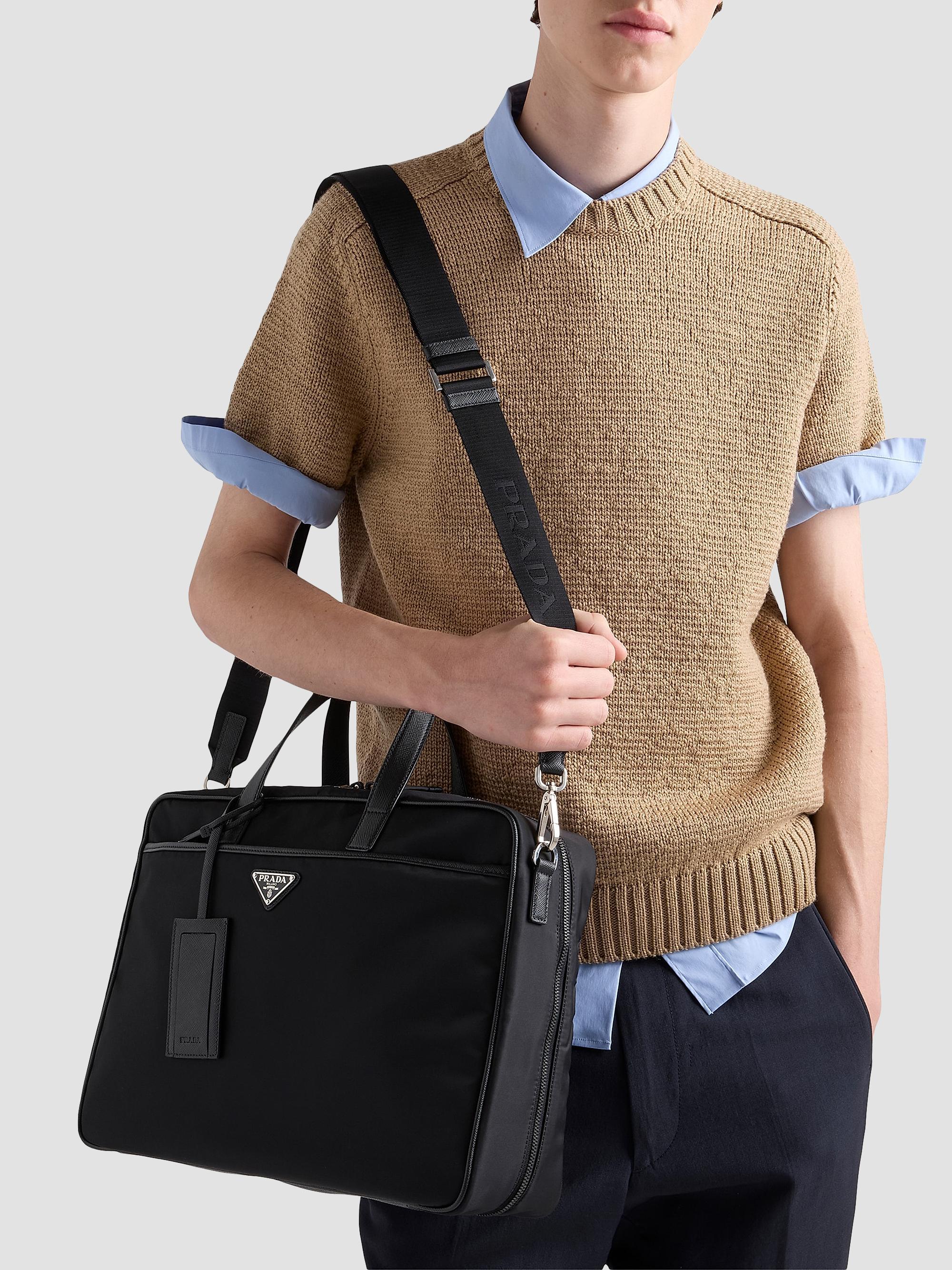 Prada Men's Re-Nylon and Saffiano Leather Work Bag - Black | Thumbnail 3
