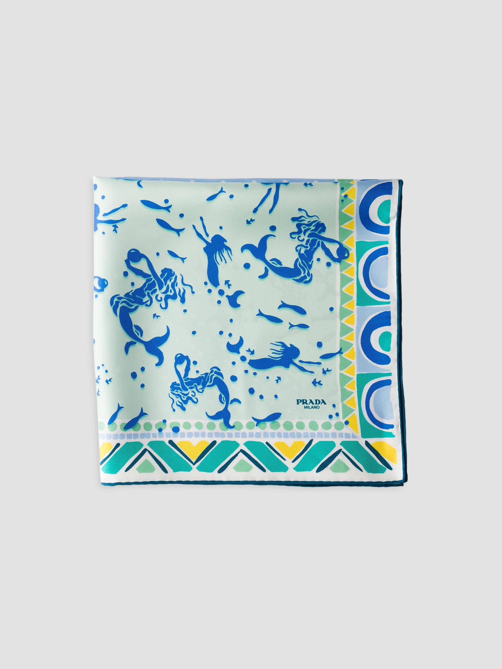 Prada Women's Printed Silk Twill Scarf - Blue | Thumbnail 4