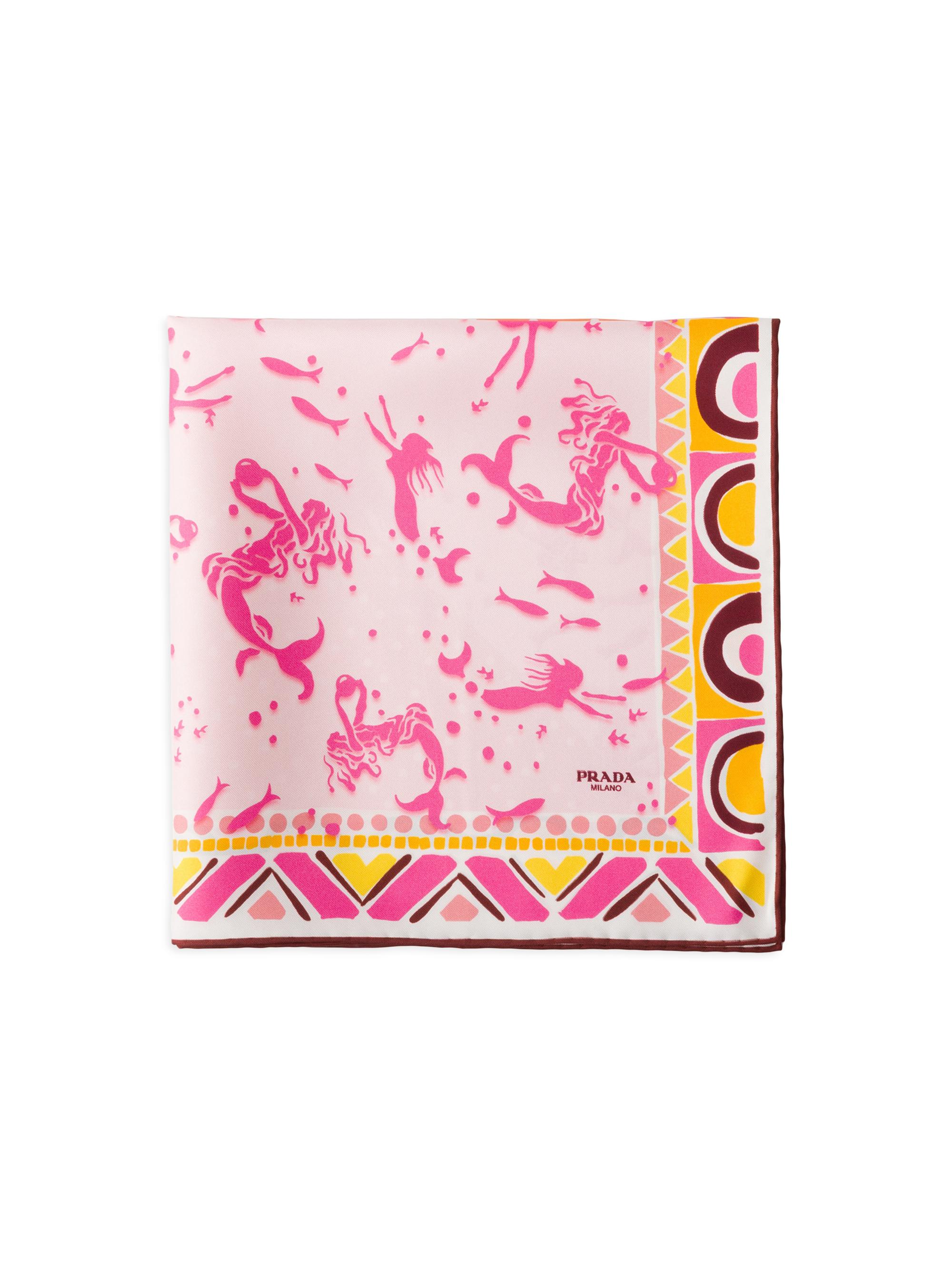 Prada Women's Printed Silk Twill Scarf - Pink Yellow