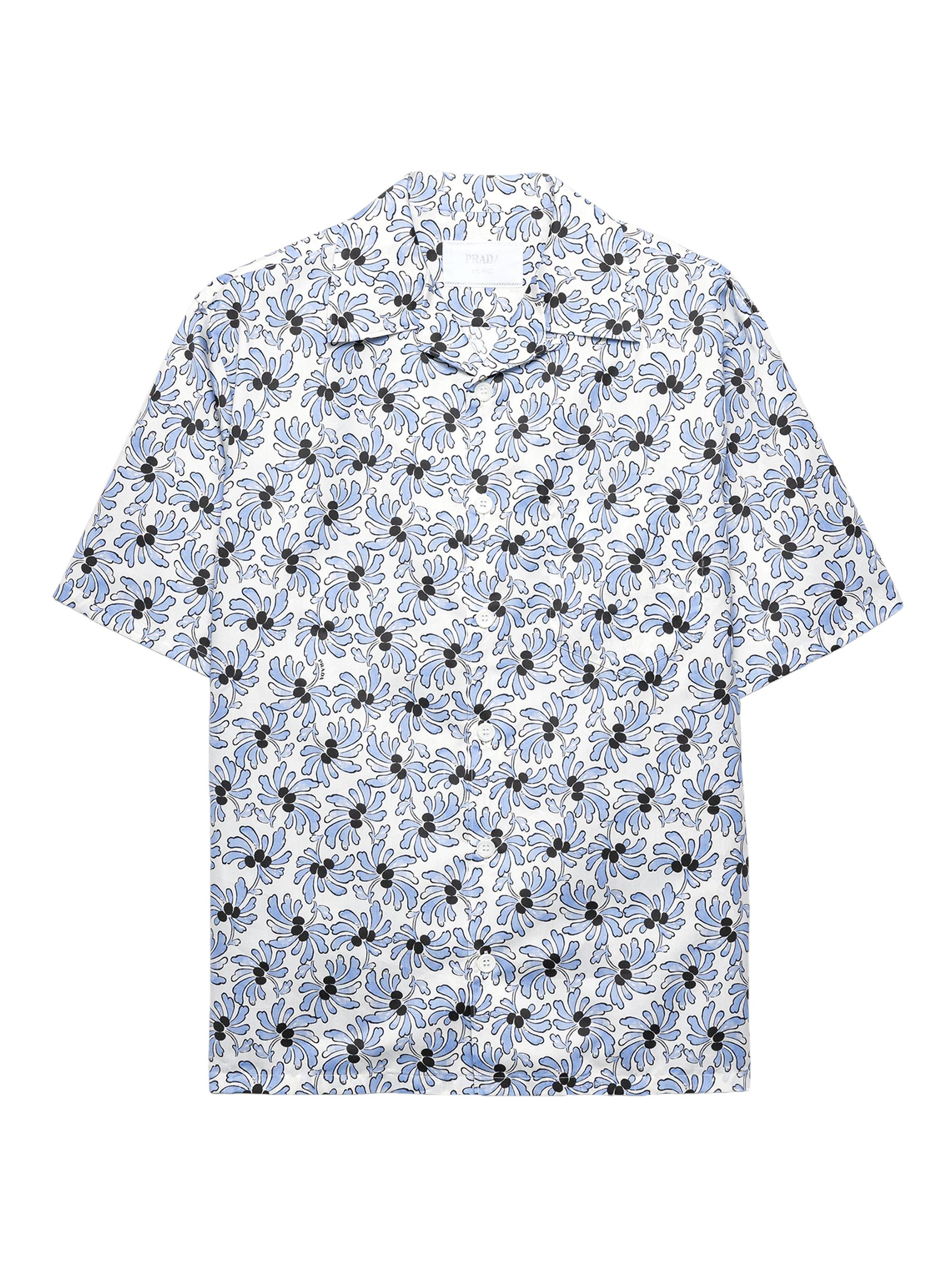 Prada Men's Printed Cotton Blend Bowling Shirt - Beige Khaki