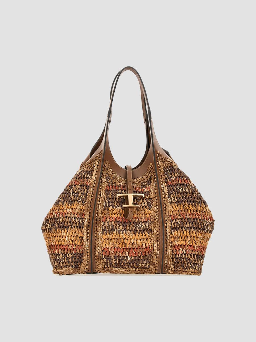 Tod's T Timeless Medium Raffia & Leather Tote Bag | Saks Fifth Avenue