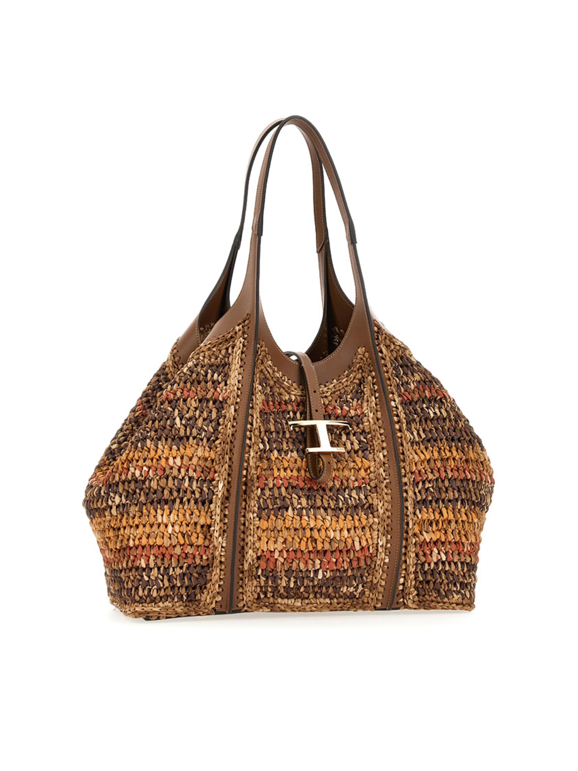 Tod's T Timeless Medium Raffia & Leather Tote Bag | Saks Fifth Avenue