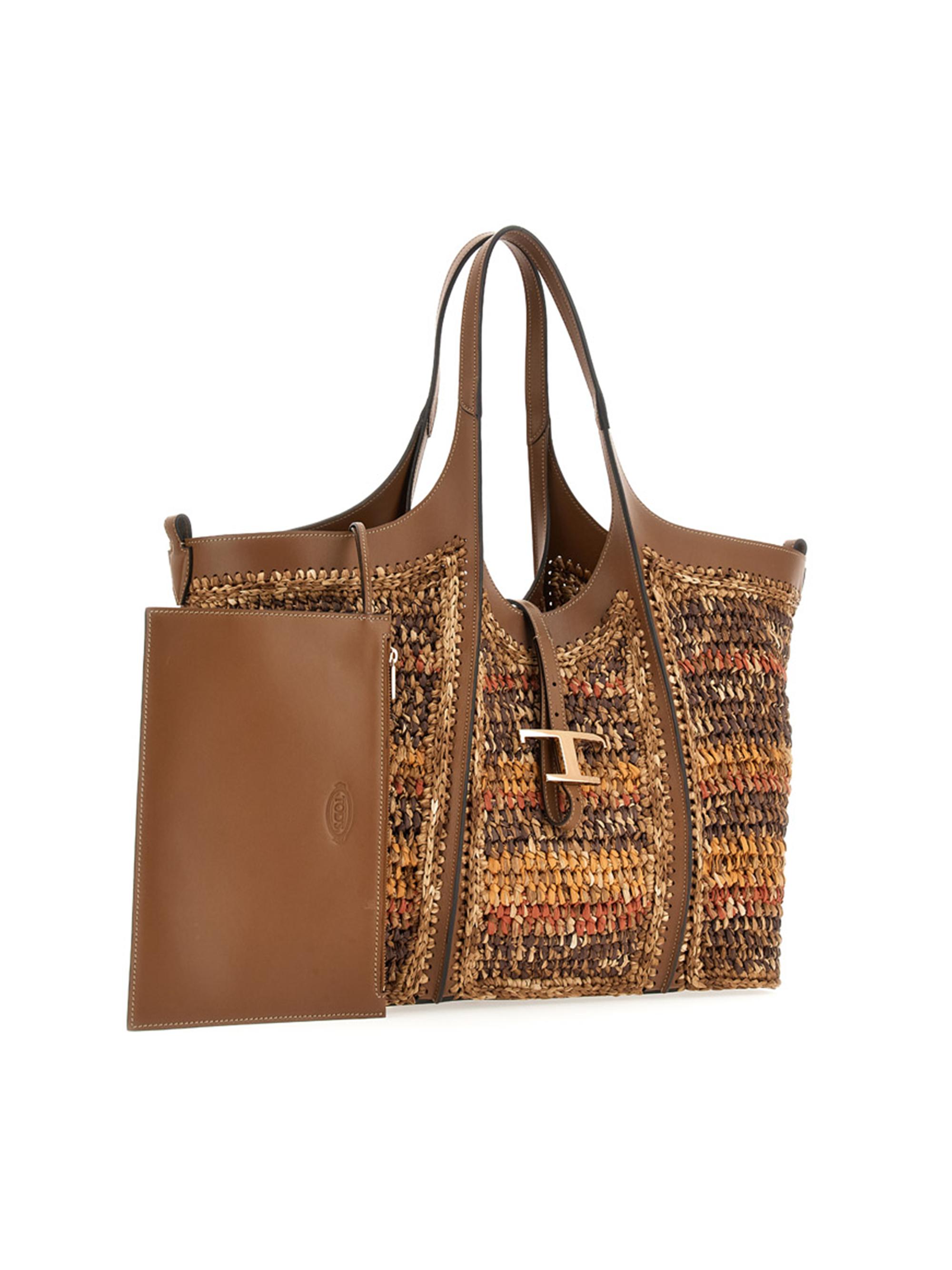 Tod's T Timeless Medium Raffia & Leather Tote Bag | Saks Fifth Avenue