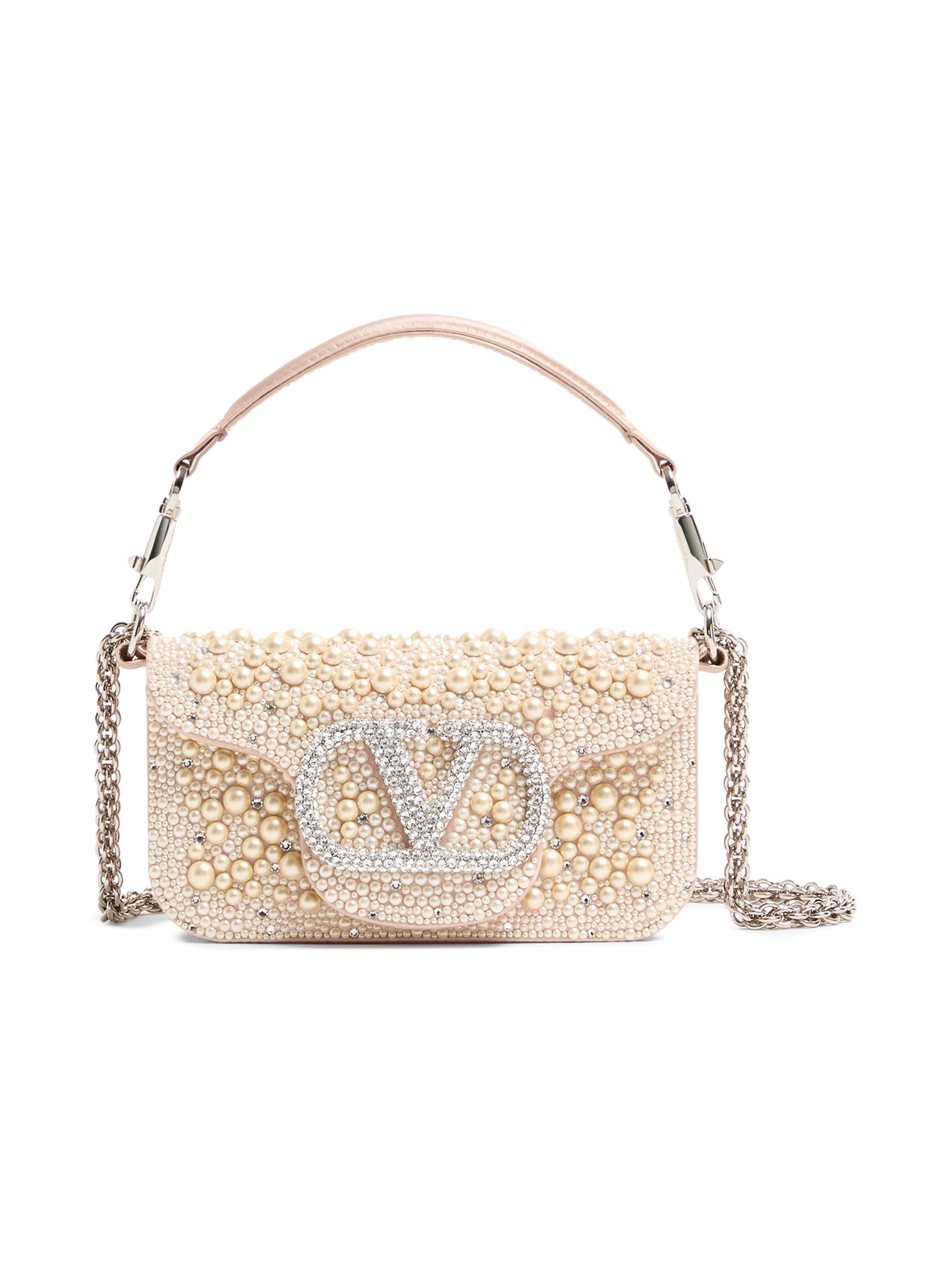 Valentino Garavani Women's Locò  Shoulder Bag with Pearls, Rhinestones and Jewel Logo - Off White