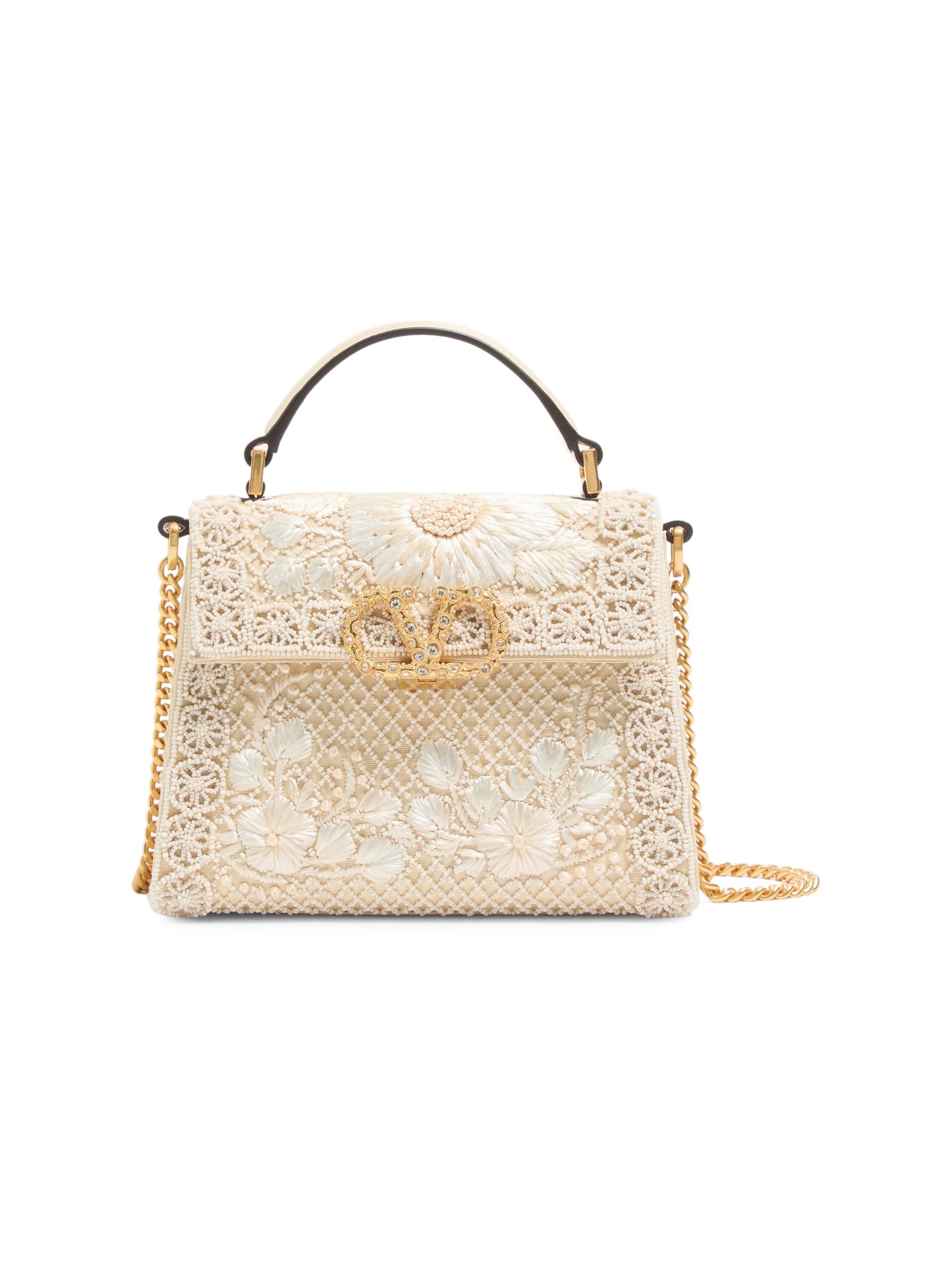 Valentino Garavani Women's Mini VSling Embroidered Top Handle Bag with Jewel Logo - Butter