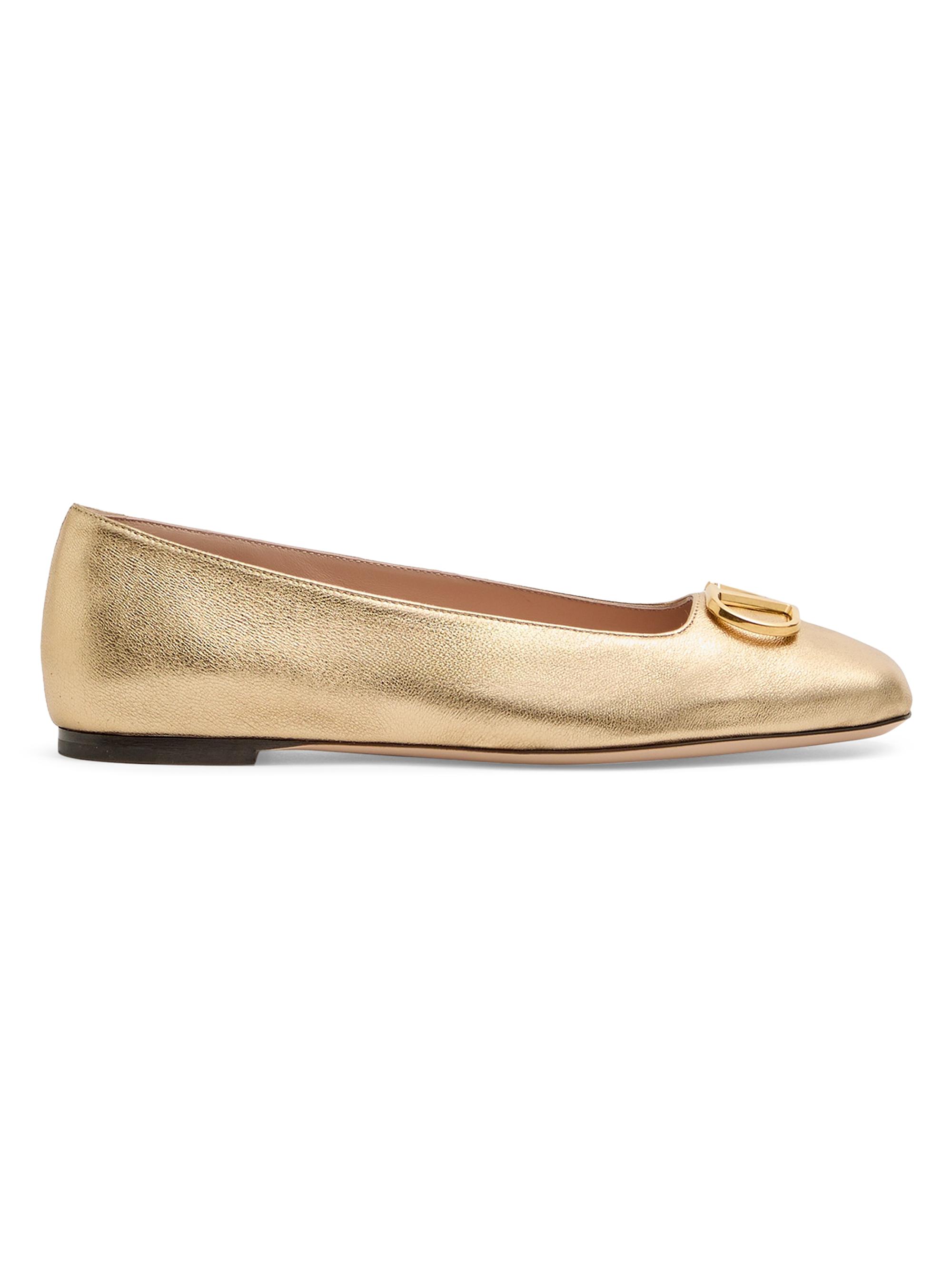 Valentino Garavani Women's VLogo Signature Ballerina Flats in Laminated Nappa Leather - Gold