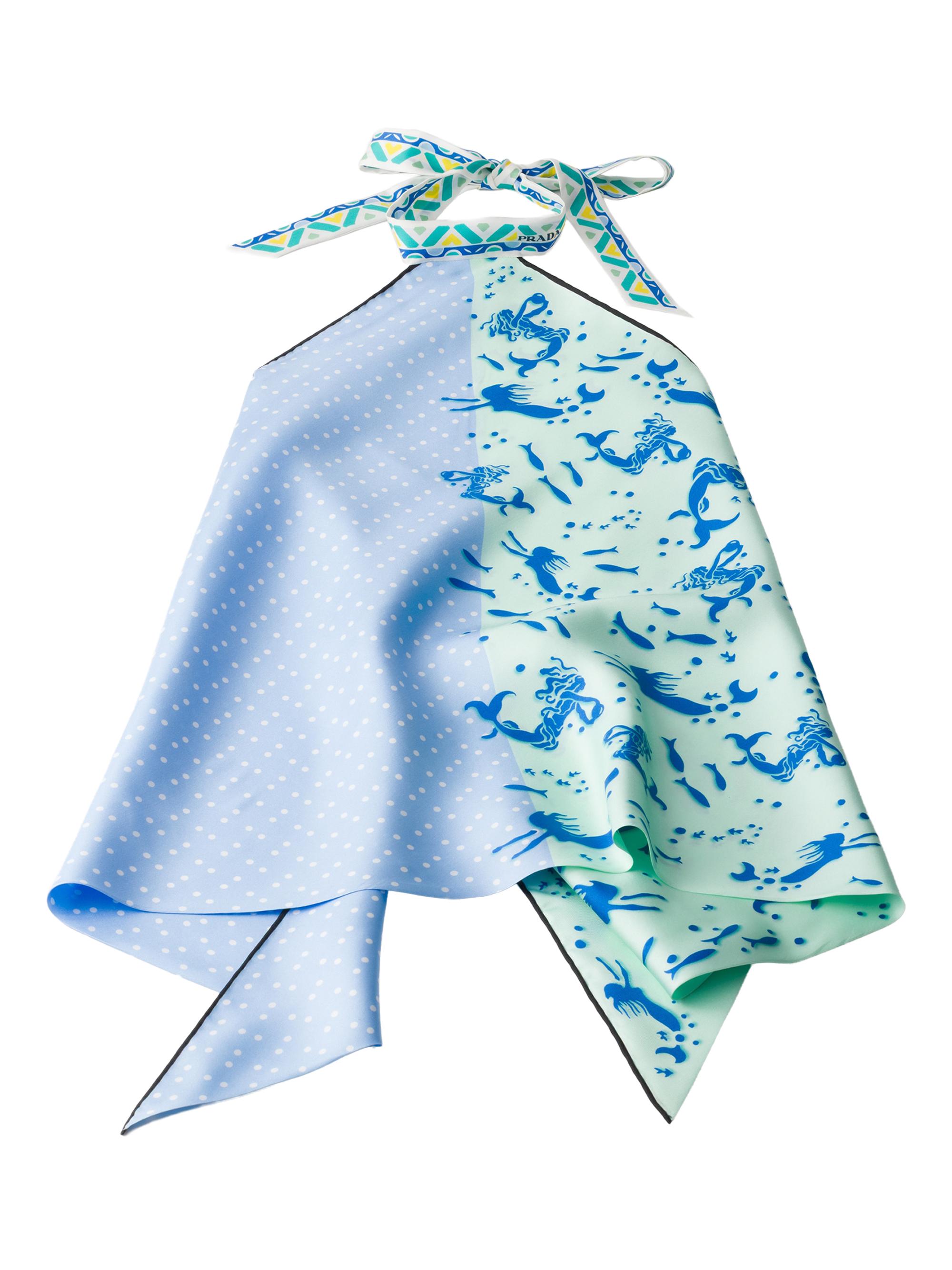 Prada Women's Printed Silk Twill Top - Blue