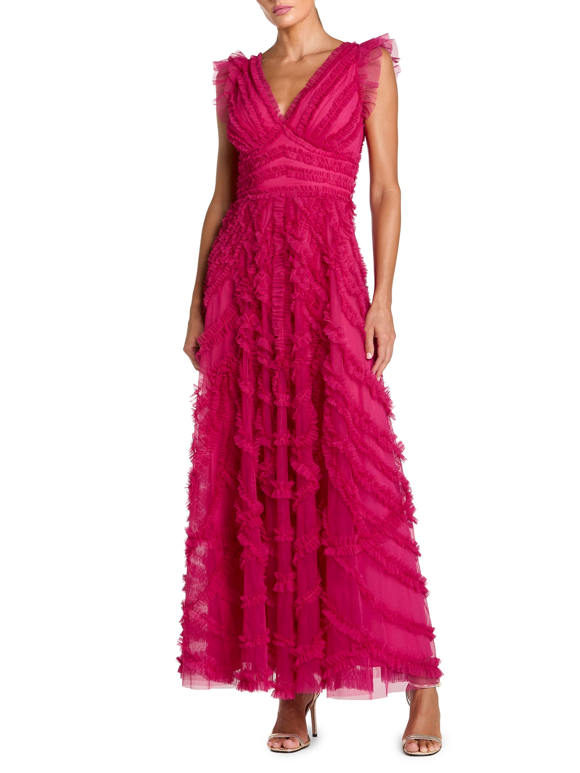 Mac Duggal Women's Ruffled Mesh Midi-Dress - Fuchsia | Thumbnail 4
