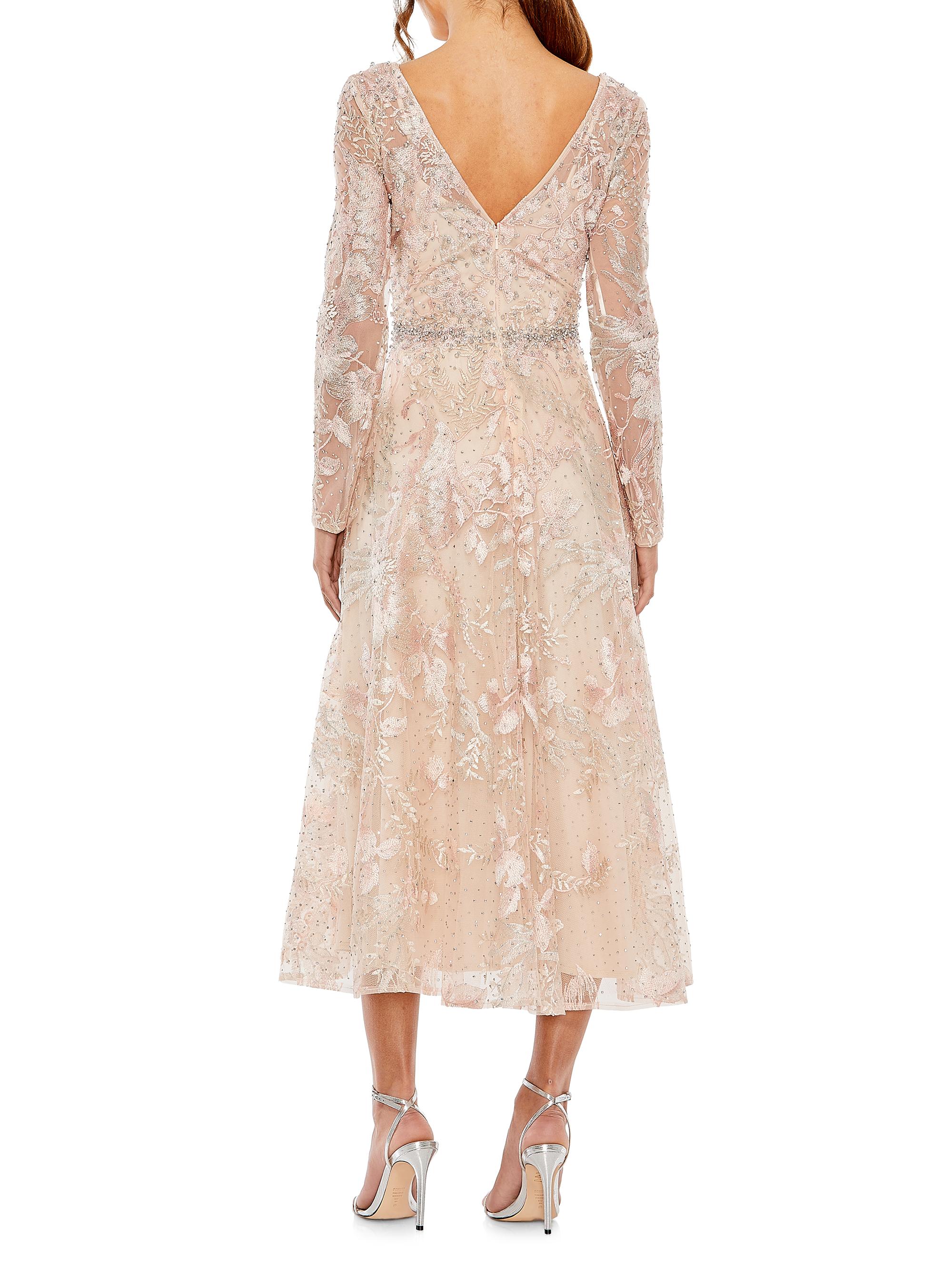 Mac Duggal Floral Embroidered Mesh Midi-Dress | Saks Fifth Avenue