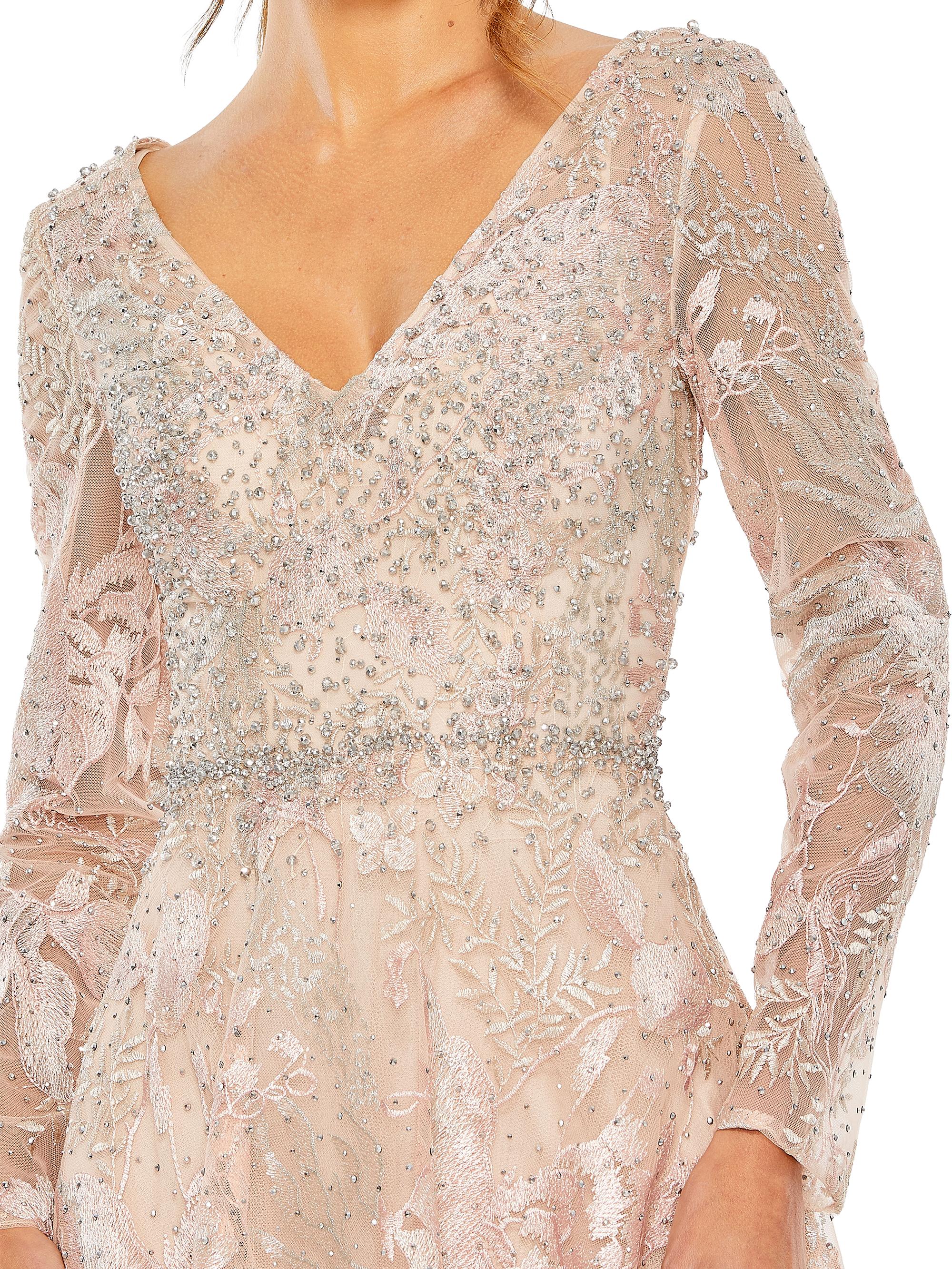 Mac Duggal Floral Embroidered Mesh Midi-Dress | Saks Fifth Avenue