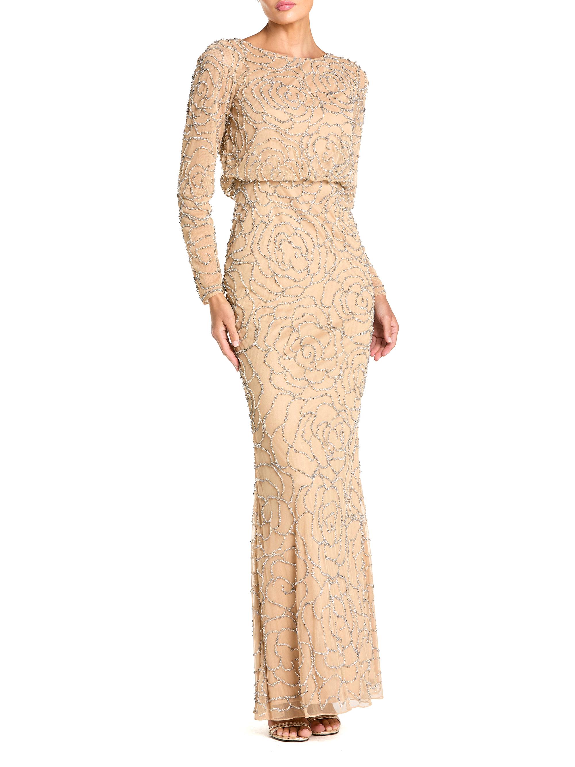 Mac Duggal Women's Metallic Floral Gown - Beige Silver