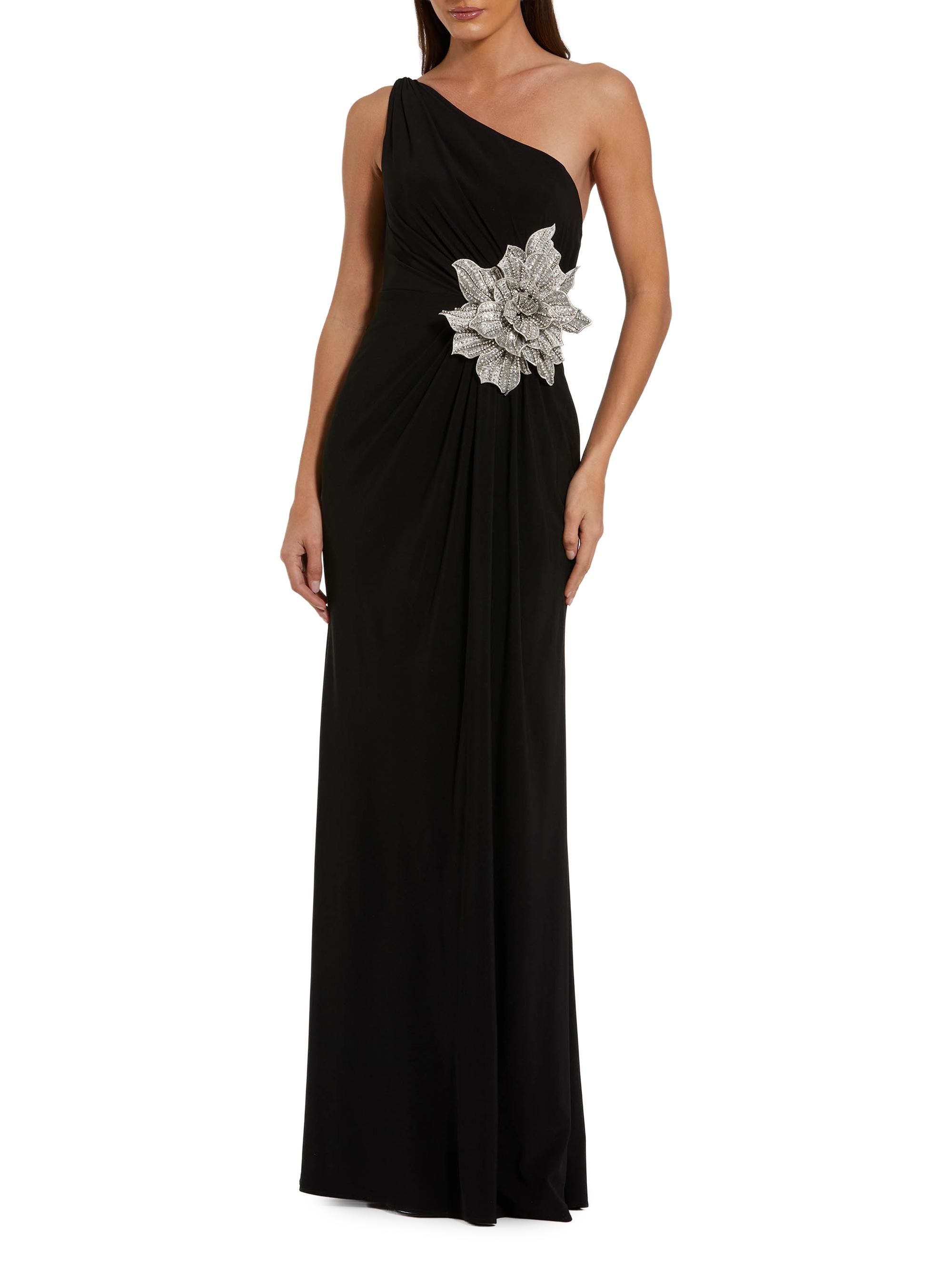 Mac Duggal Women's 3D Rhinestone Floral One-Shoulder Jersey Gown - Black