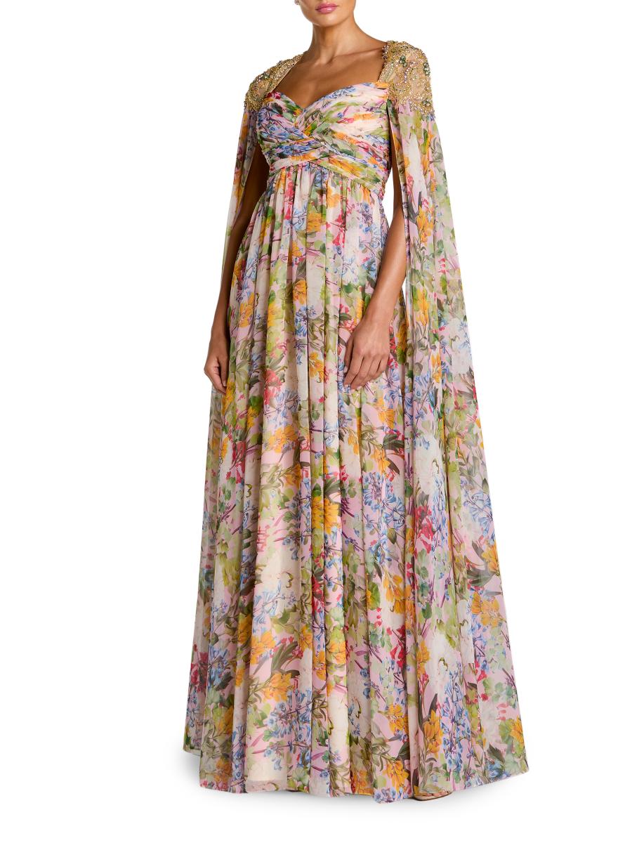 Mac Duggal Women's Embellished Floral Cape Gown In Multi
