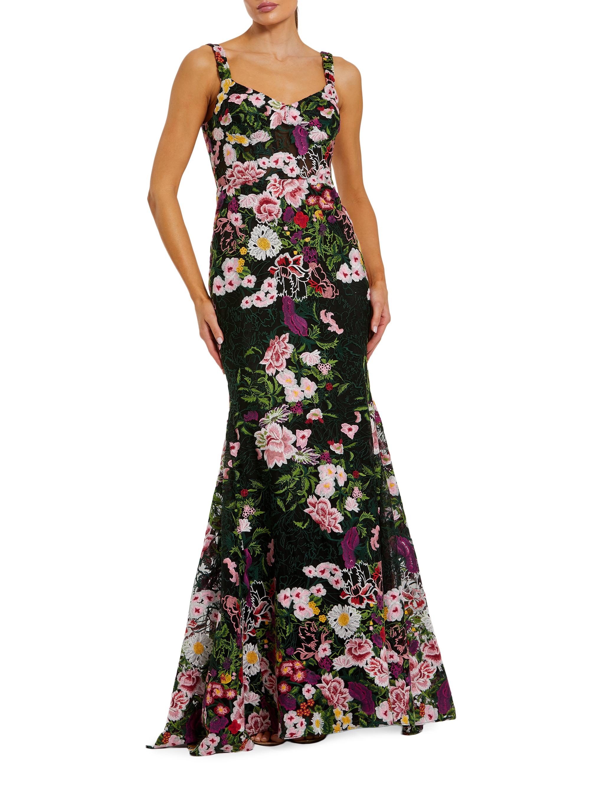 Mac Duggal Women's Floral Embroidered Mermaid Gown - Black Multi