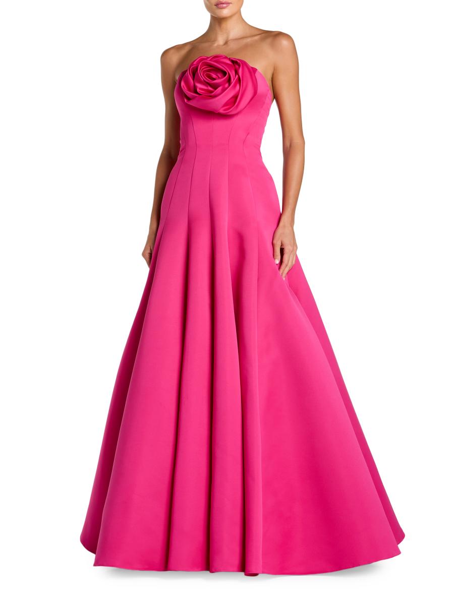 Mac Duggal Women's Rosette Satin Strapless Ball Gown In Pink