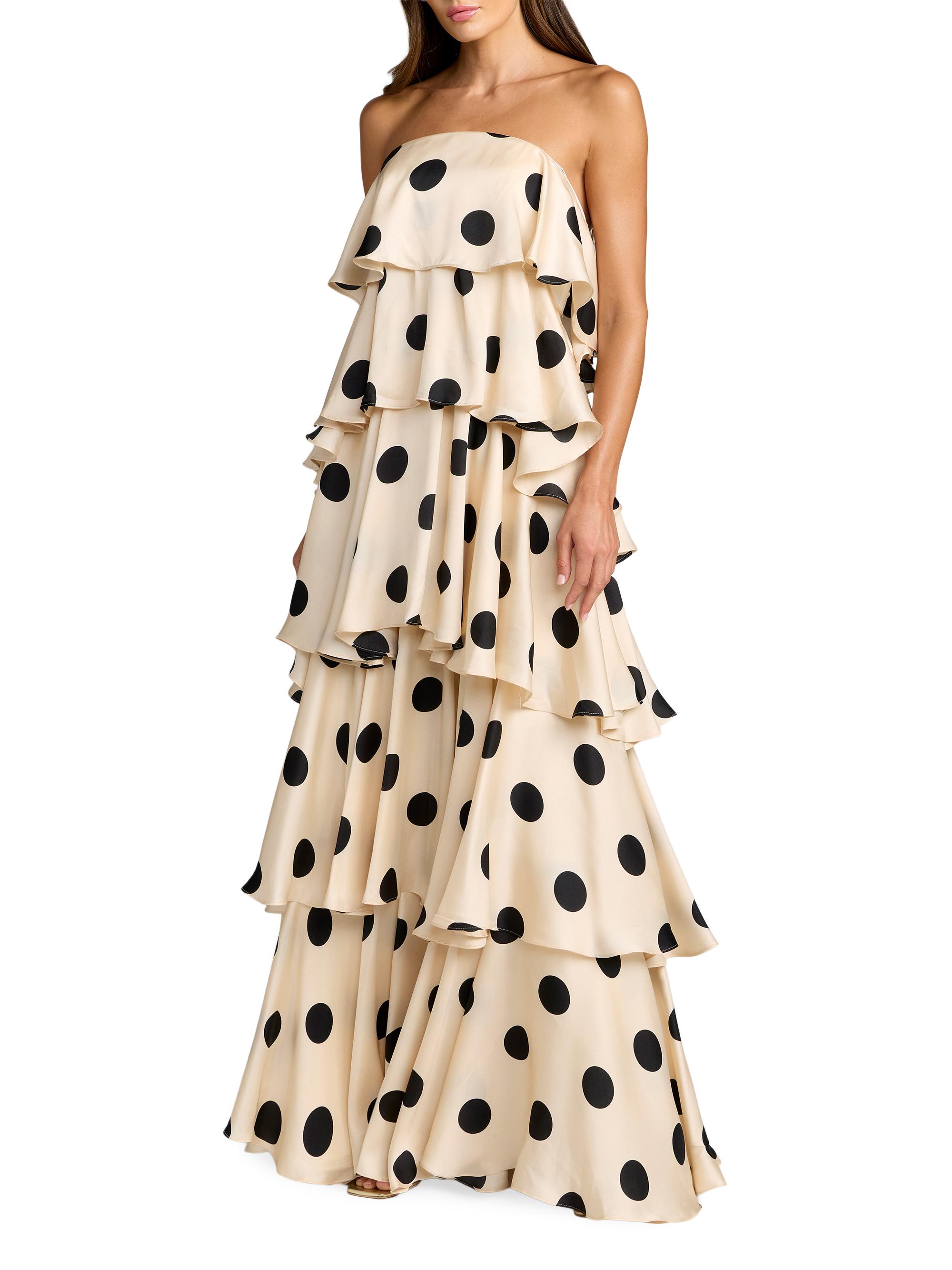 Mac Duggal Women's Ruffled Tiered Polka Dot Charmeuse Gown - Cream Black