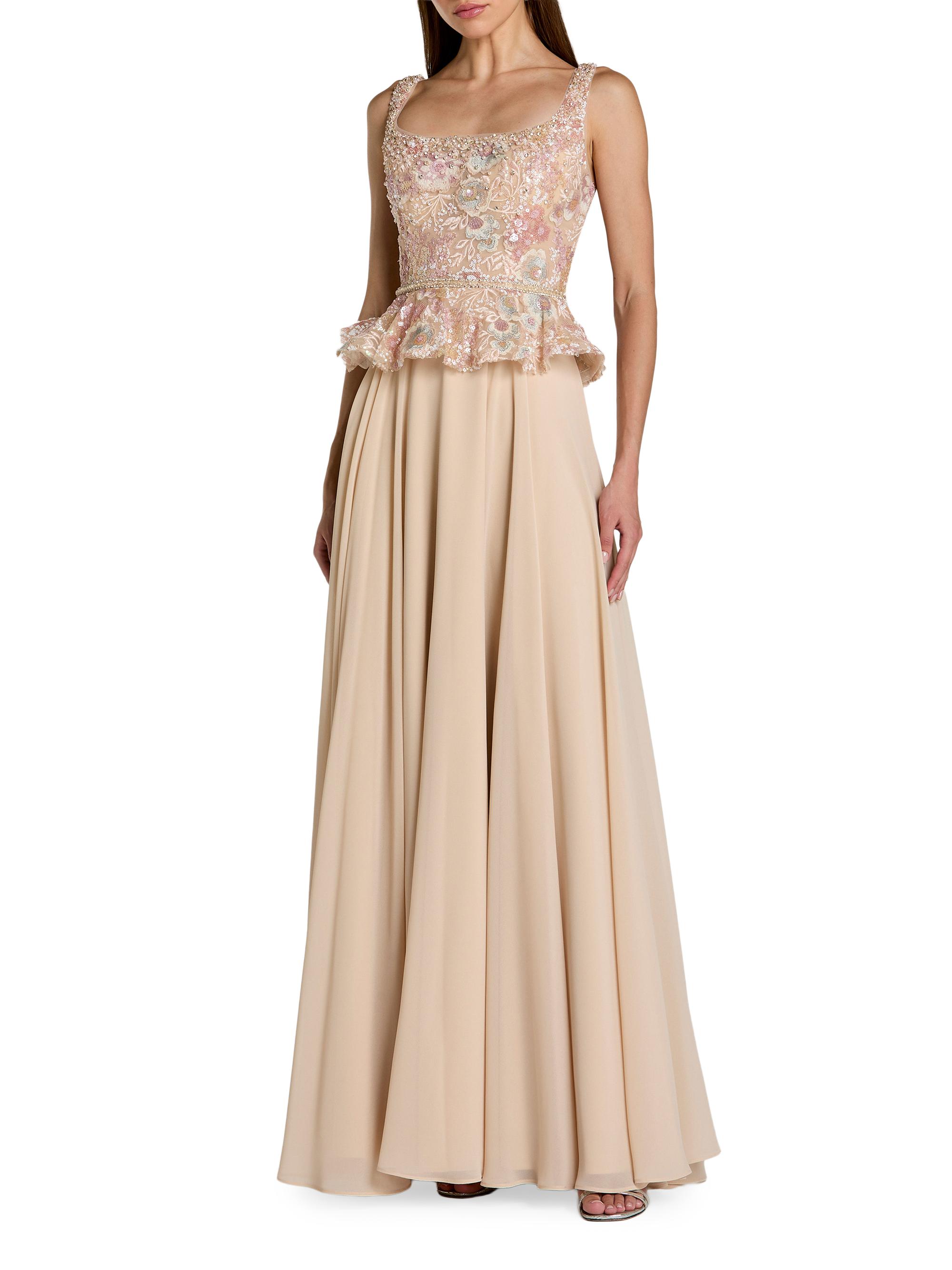 Mac Duggal Women's Floral-Embroidered Peplum Gown - Champagne
