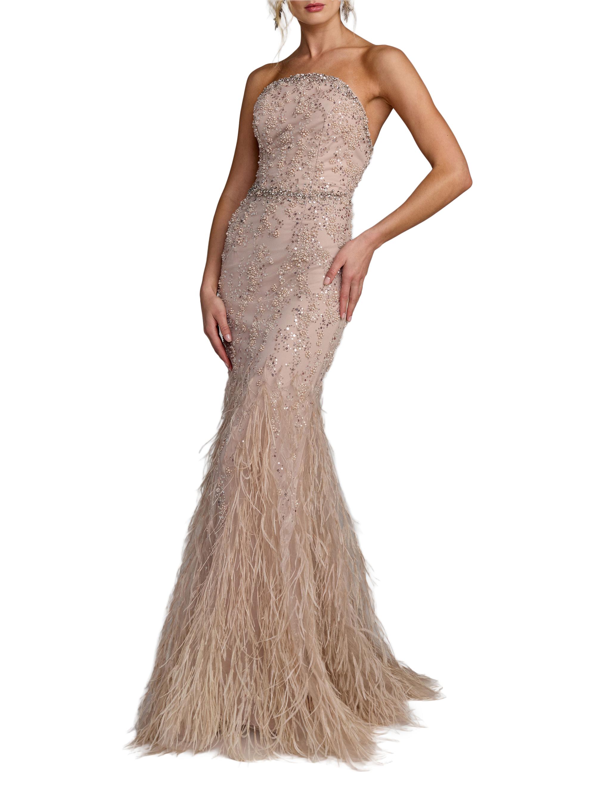 open lace back dress Feather Trim Mini Dress Long Sleeve Cocktail Party Dress main image 0