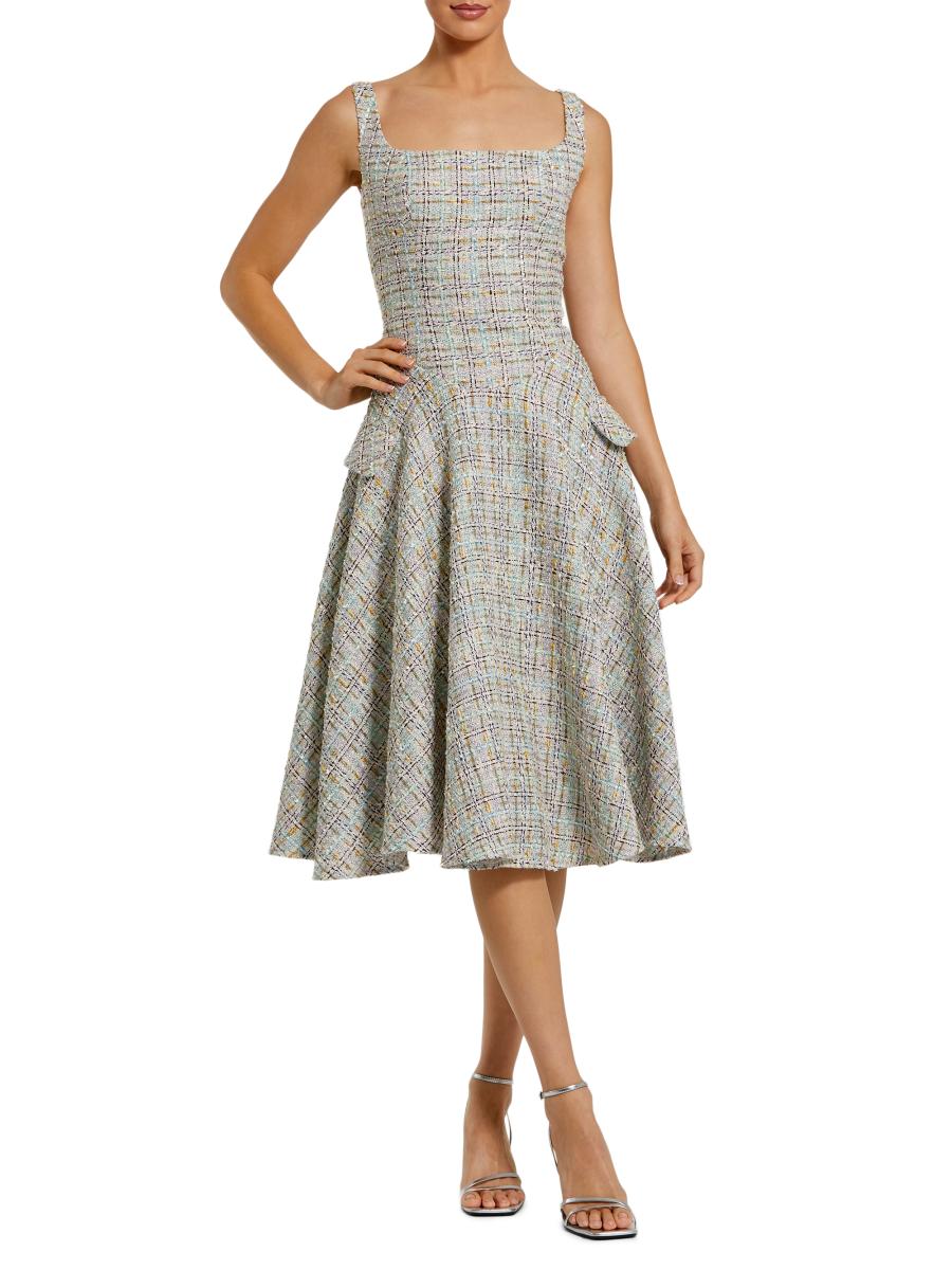 Mac Duggal Women's Checked Tweed Midi-dress In Multi