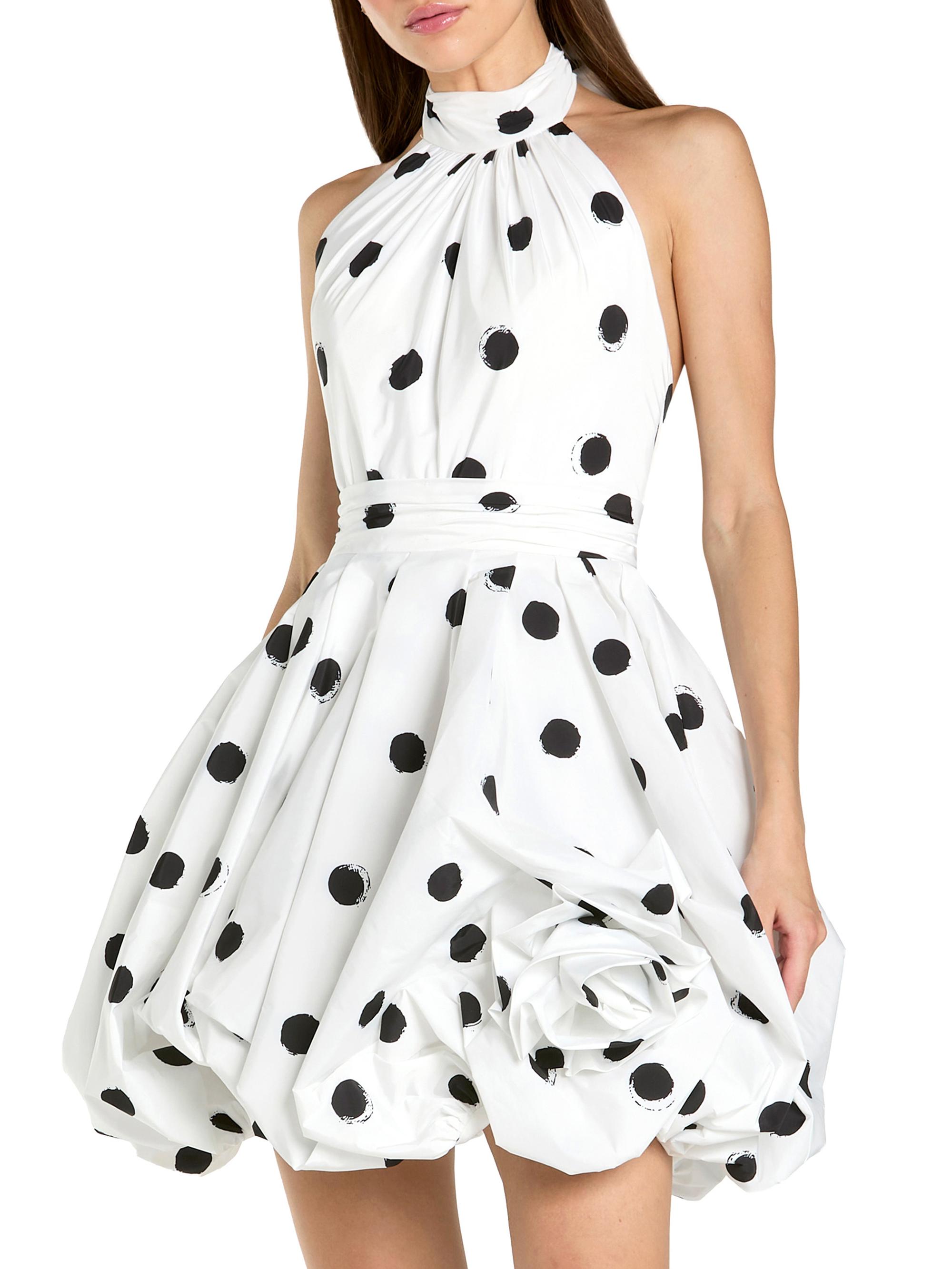 Mac Duggal Women's Polka Dot 3D Floral Bubble-Hem Satin Minidress - Black