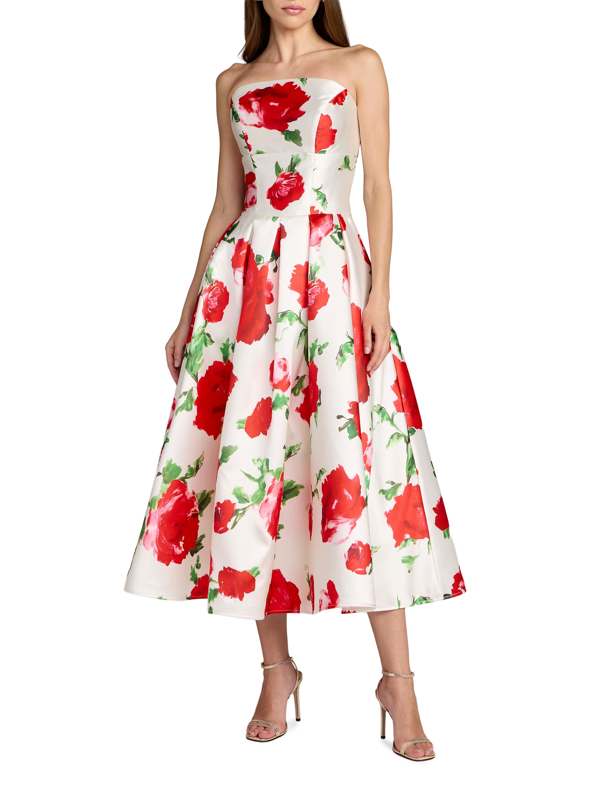 Mac Duggal Women's Floral Strapless Satin Midi-Dress - Rose Multi