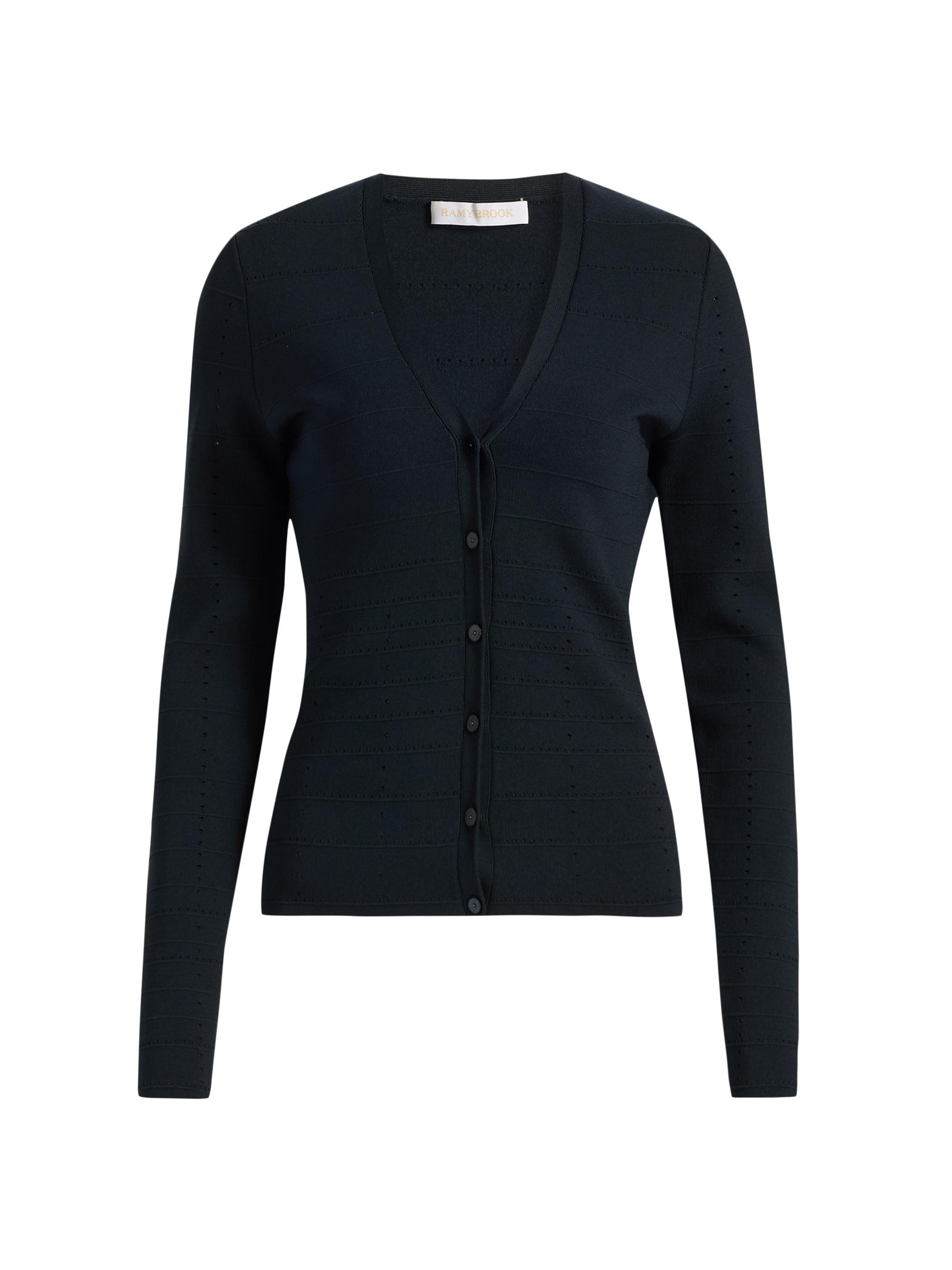 Ramy Brook Women's Astra Pointelle-Knit Cardigan - Black
