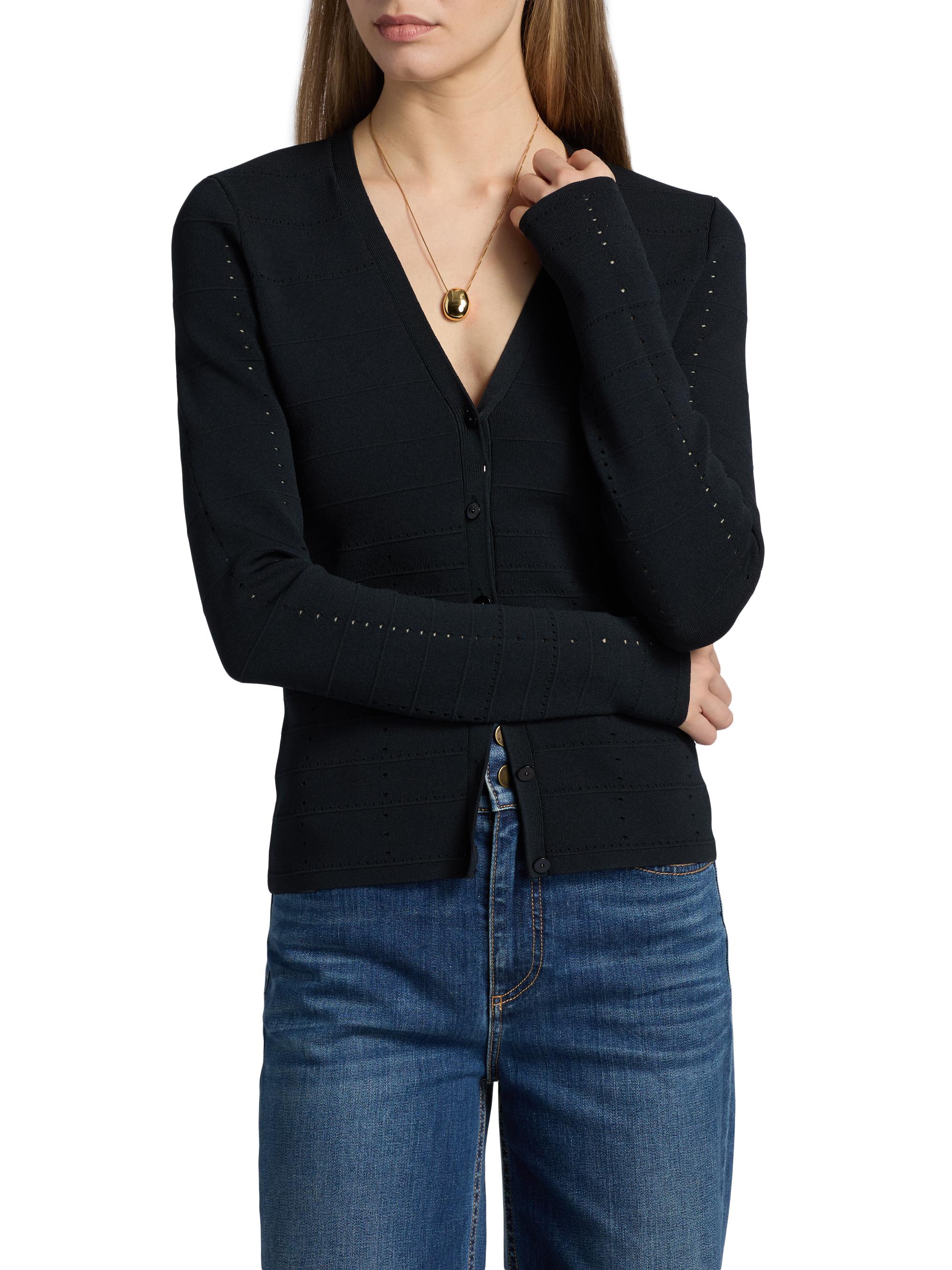 Ramy Brook Women's Astra Pointelle-Knit Cardigan - Black | Thumbnail 3