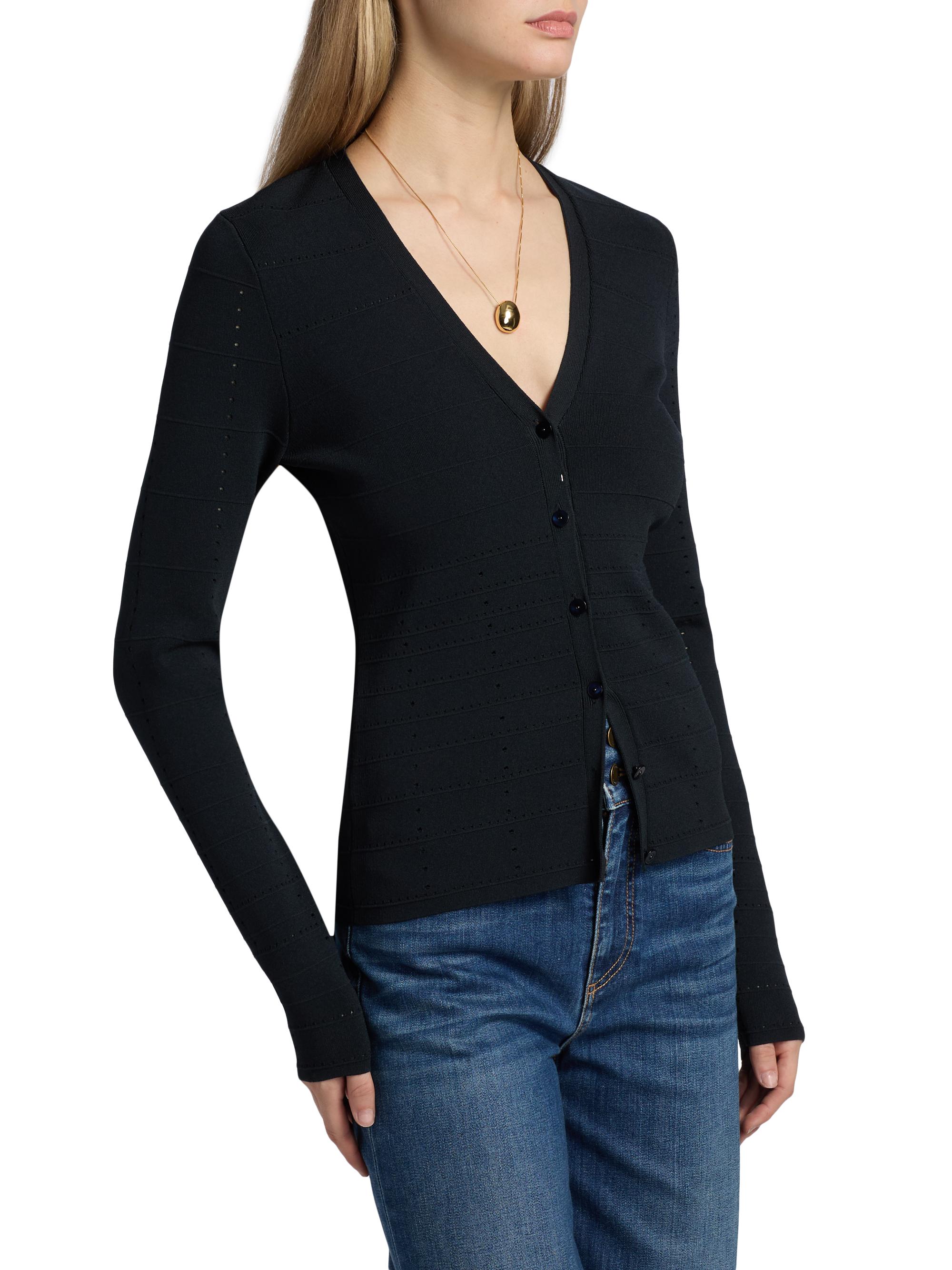Ramy Brook Women's Astra Pointelle-Knit Cardigan - Black | Thumbnail 4